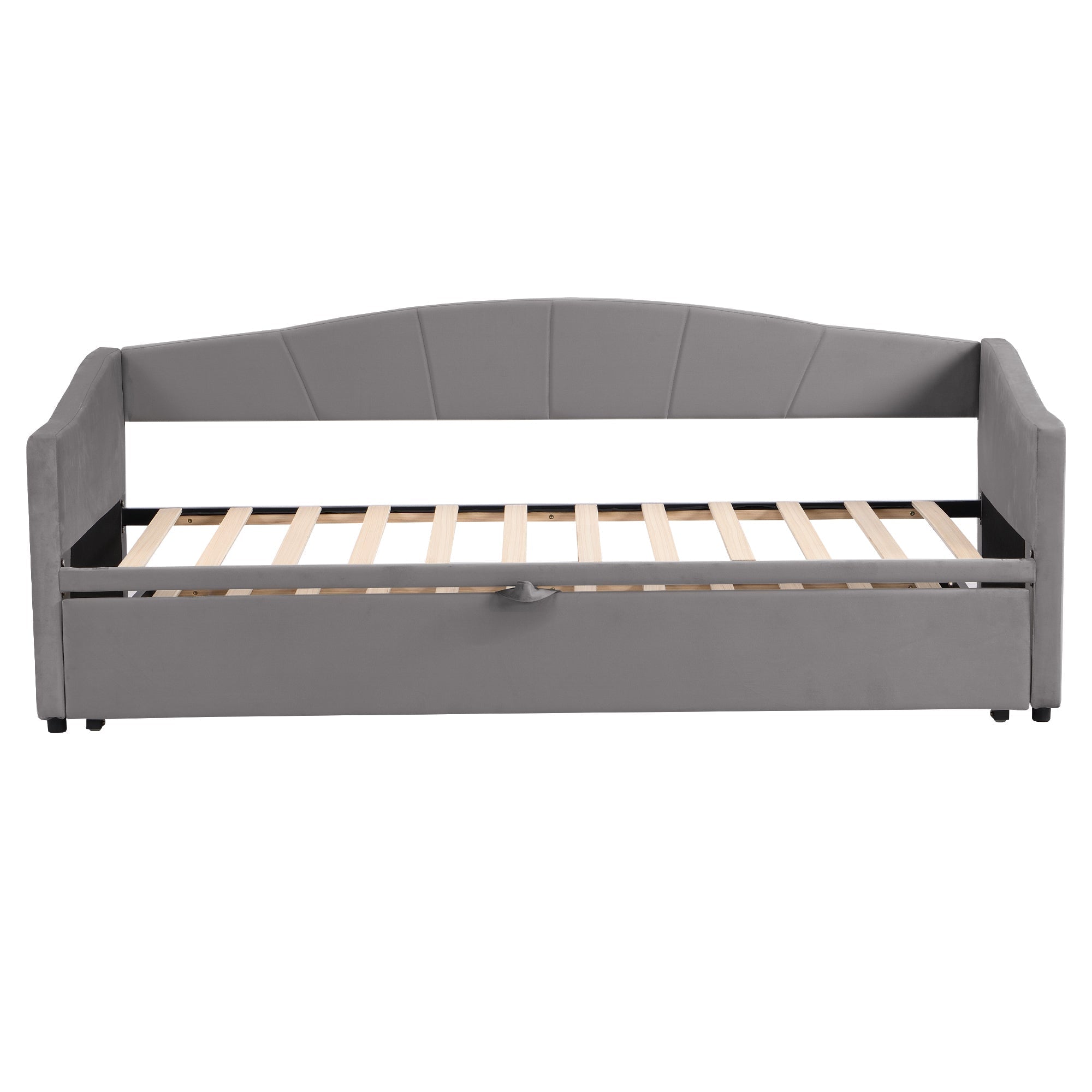 Upholstered Sofa Bed with Extendable Frame and Slatted Base, Velvet Grey/Beige