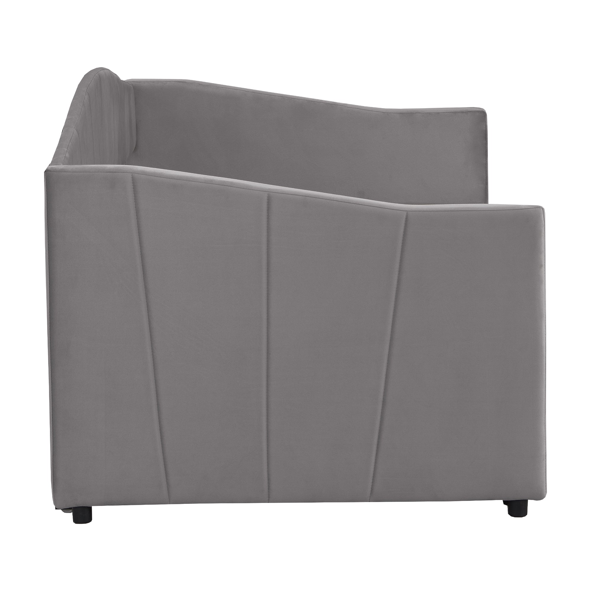 Upholstered Sofa Bed with Extendable Frame and Slatted Base, Velvet Grey/Beige