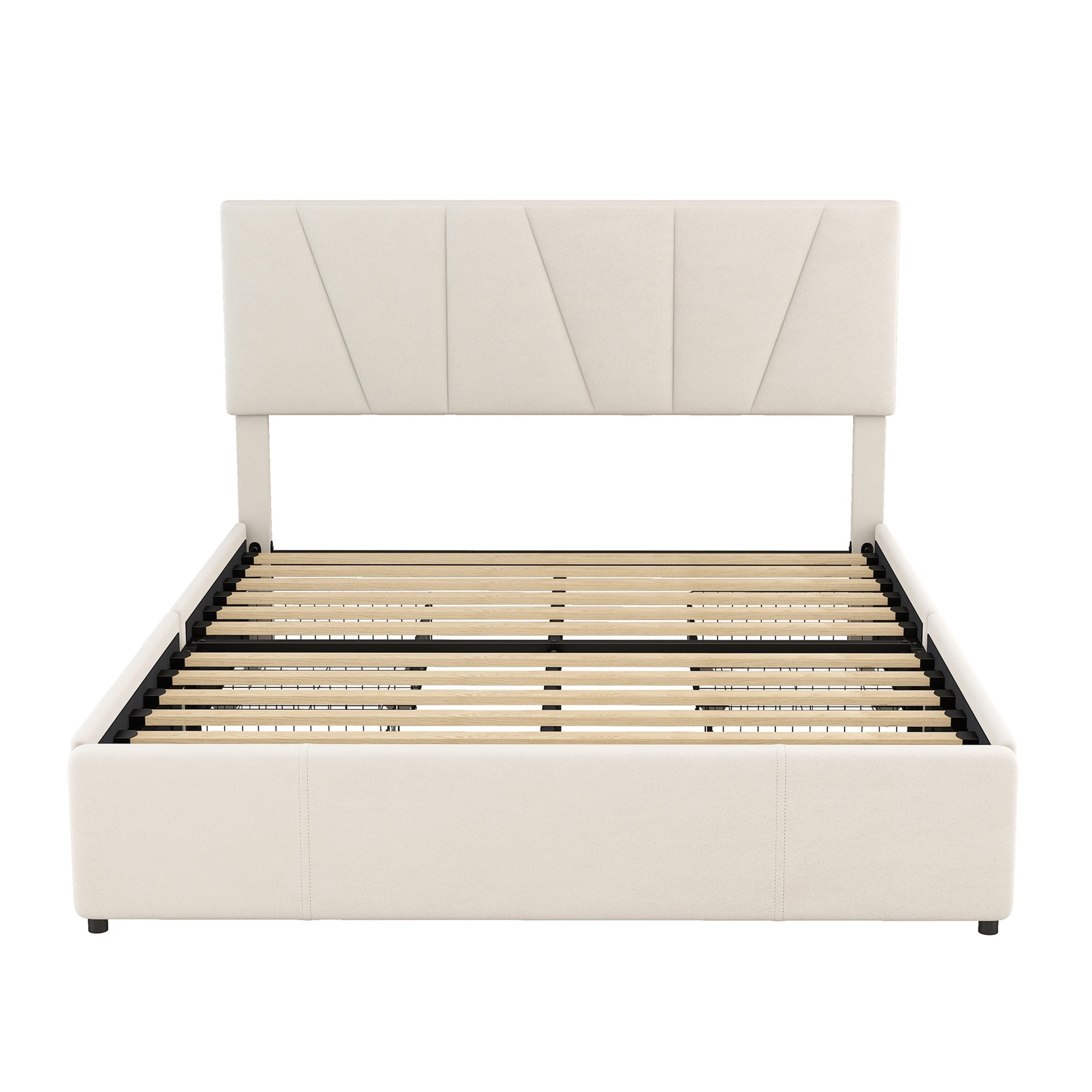 Upholstered Platform Bed Double 140x200cm with 4 Drawers Adjustable Headboard Beige