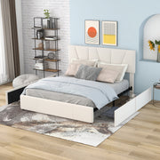 Upholstered Platform Bed Double 140x200cm with 4 Drawers Adjustable Headboard Beige