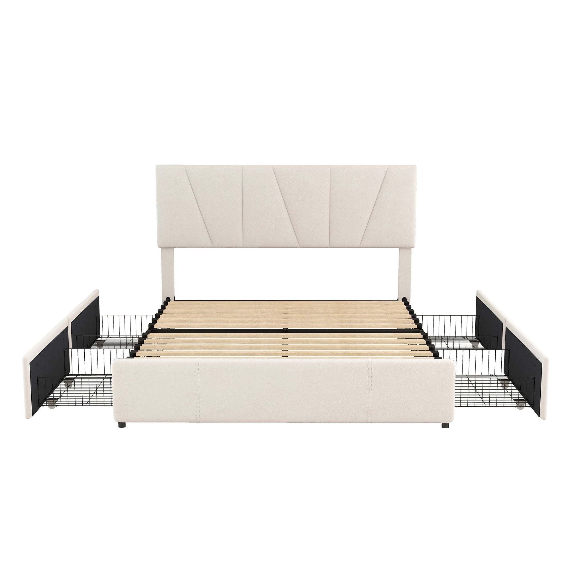 Upholstered Platform Bed Double 140x200cm with 4 Drawers Adjustable Headboard Beige
