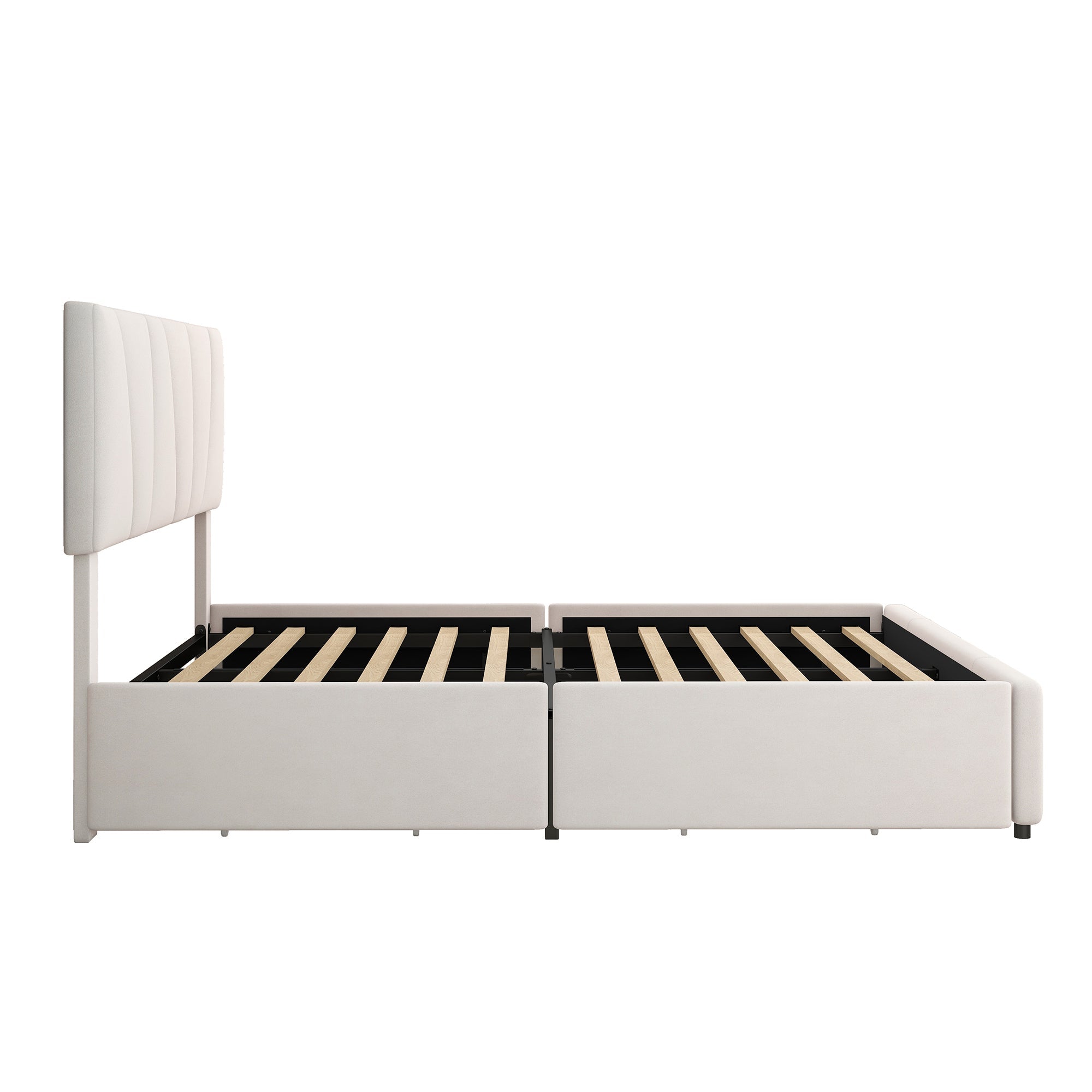 Upholstered Platform Bed Double 140x200cm with 4 Drawers Adjustable Headboard Beige