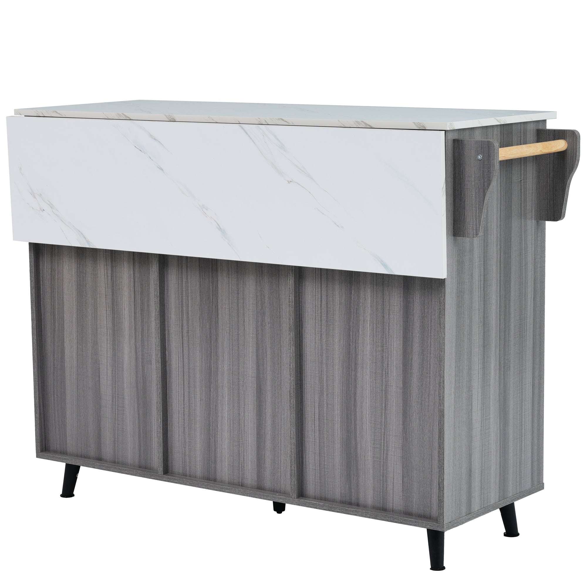 Dining Cart Kitchen Island Folding Table 5 Wheels Storage 2 Drawers - White/Khaki Grey