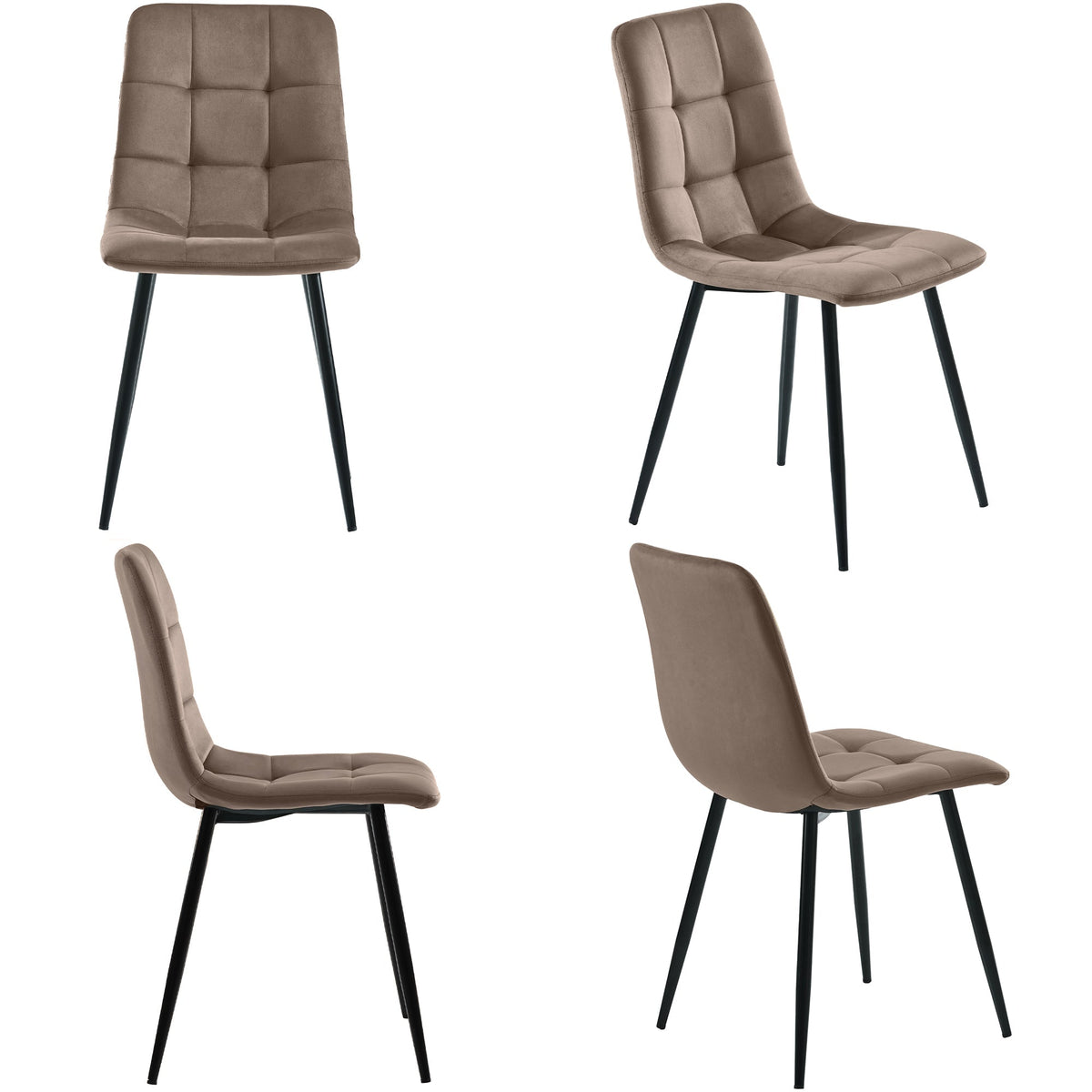 Dining Set 5-Piece Rectangular Modern Kitchen Table 4 Chairs Brown Velvet Gold Legs