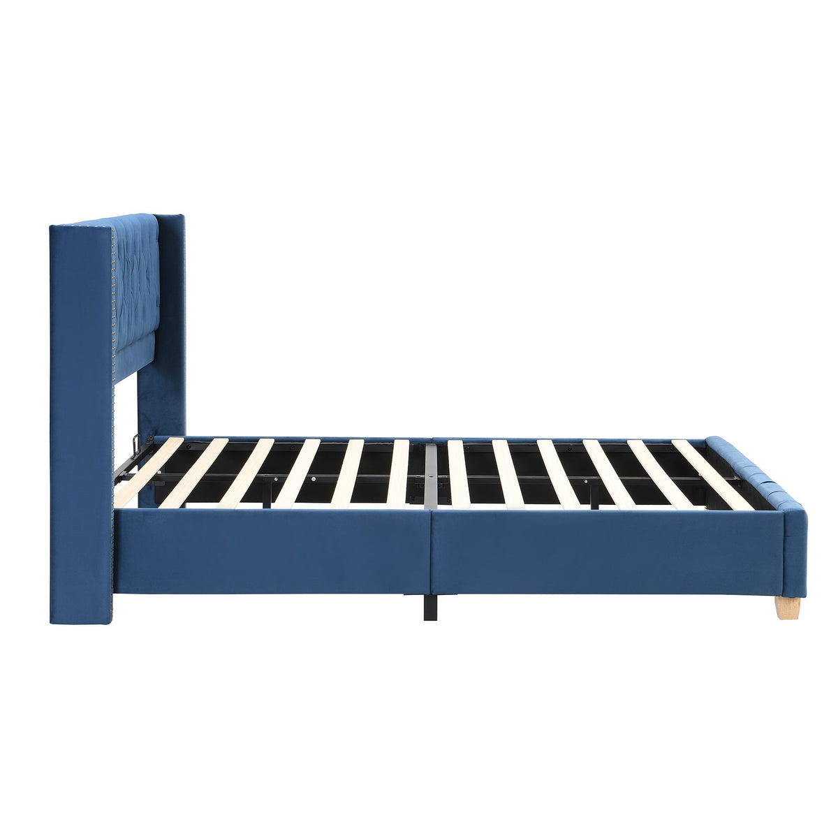 Upholstered Bed 160x200cm Button & Studded Headboard - Velvet Blue