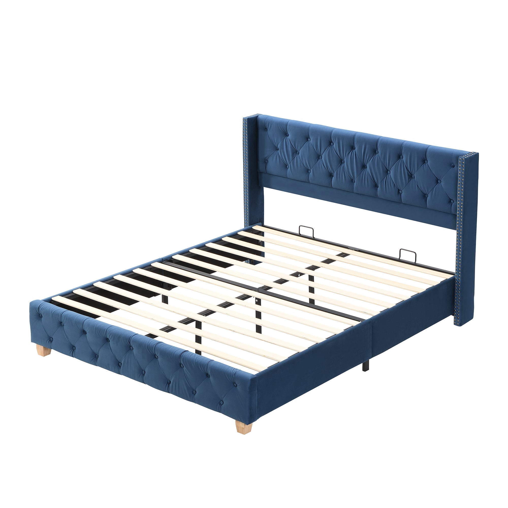Upholstered Bed 160x200cm Button & Studded Headboard - Velvet Blue