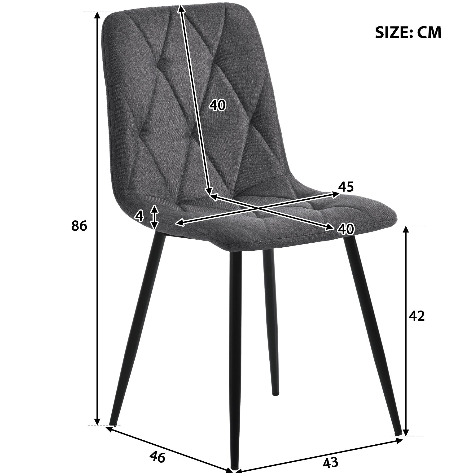 Dining Chairs Set of 4 Upholstered Designer with Backrest Twill Linen Metal Legs Dark Grey