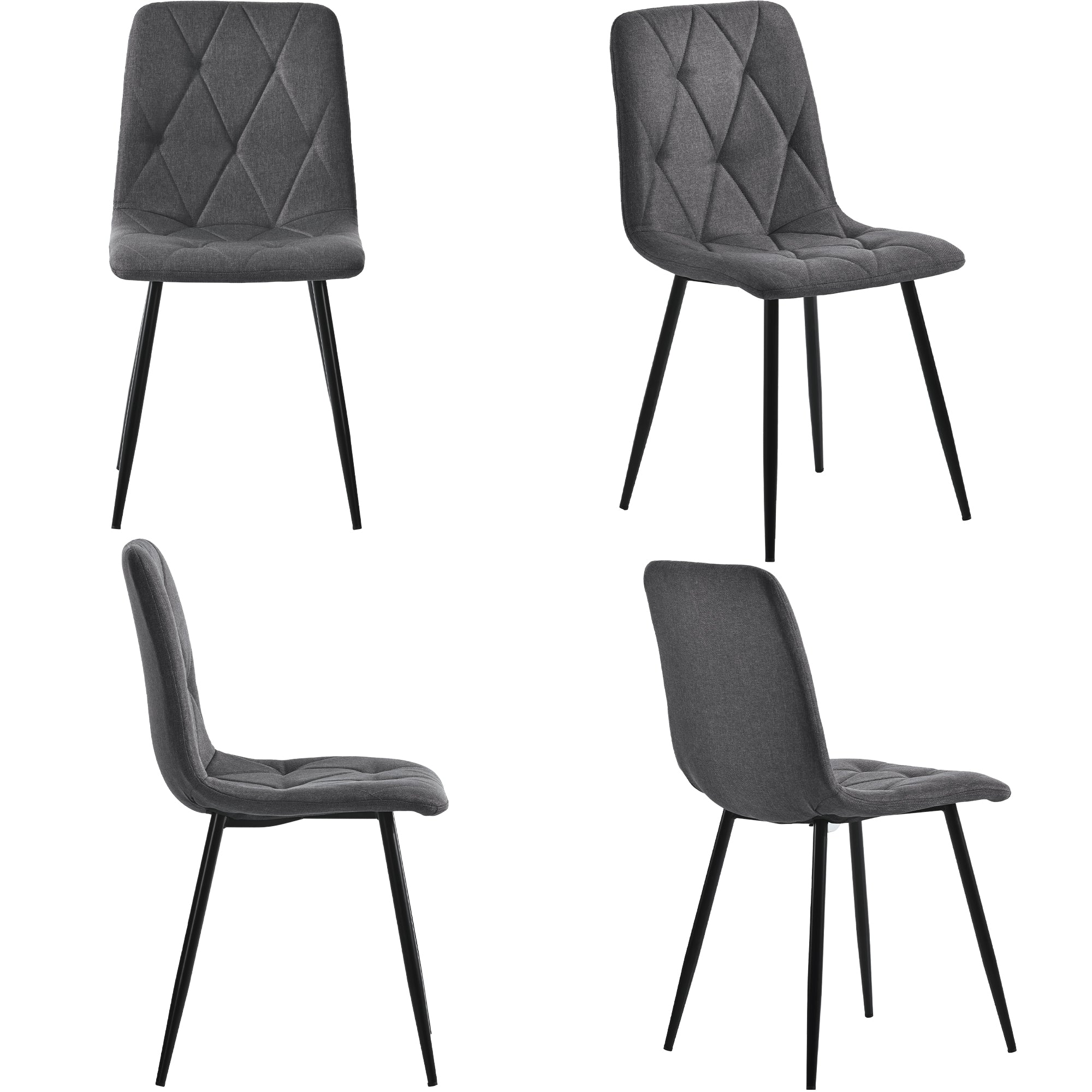 Dining Set 5-Piece Rectangular Table 117x68cm with 4 Chairs, Dark Grey Twill Linen Fabric and Black Metal Legs