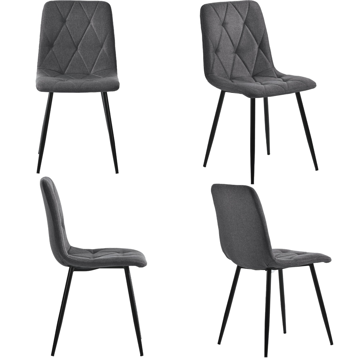 Dining Set 5-Piece 117x68cm Rectangular Table 4 Chairs Dark Grey Twill Linen Golden Legs