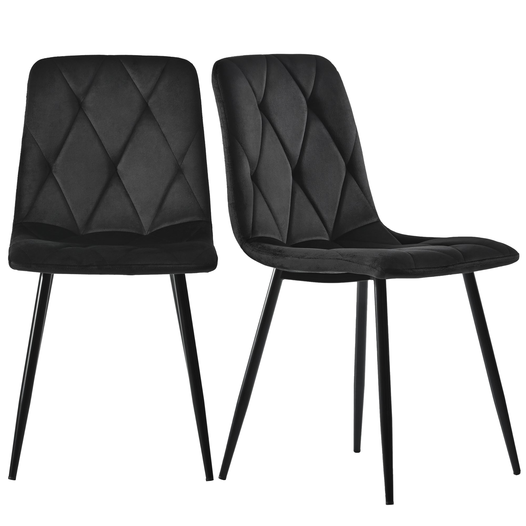 Dining Chair Set of 4 - Upholstered Designer Backrest Metal Frame - Twill Velvet Black