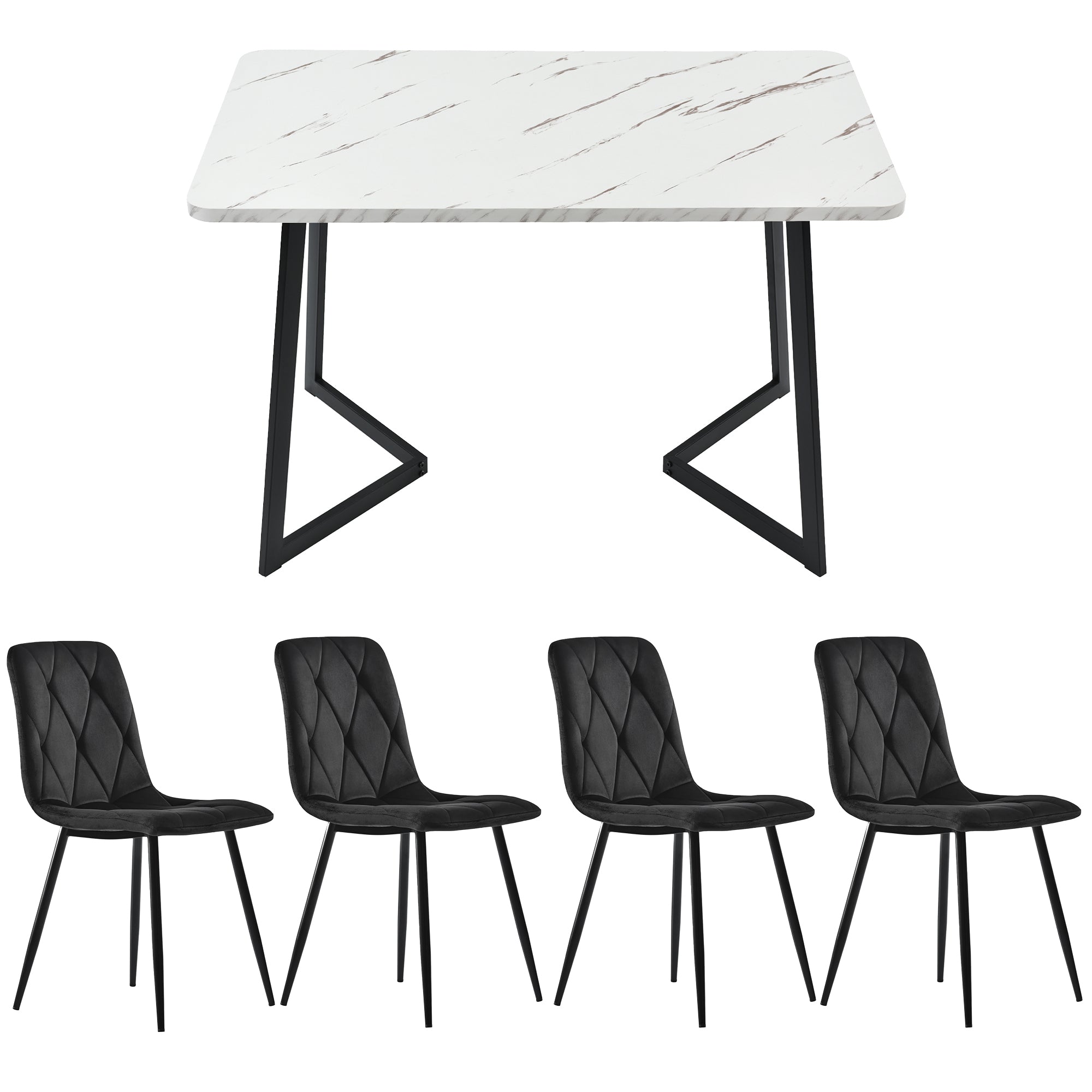 Dining Set 5-Piece 117x68cm Rectangular Table with 4 Chairs Black Twill Velvet Black Legs