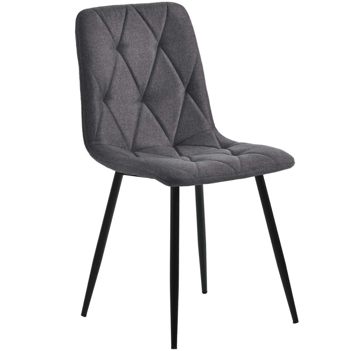 Dining Set 5-Piece Rectangular Table 117x68cm with 4 Chairs, Dark Grey Twill Linen Fabric and Black Metal Legs