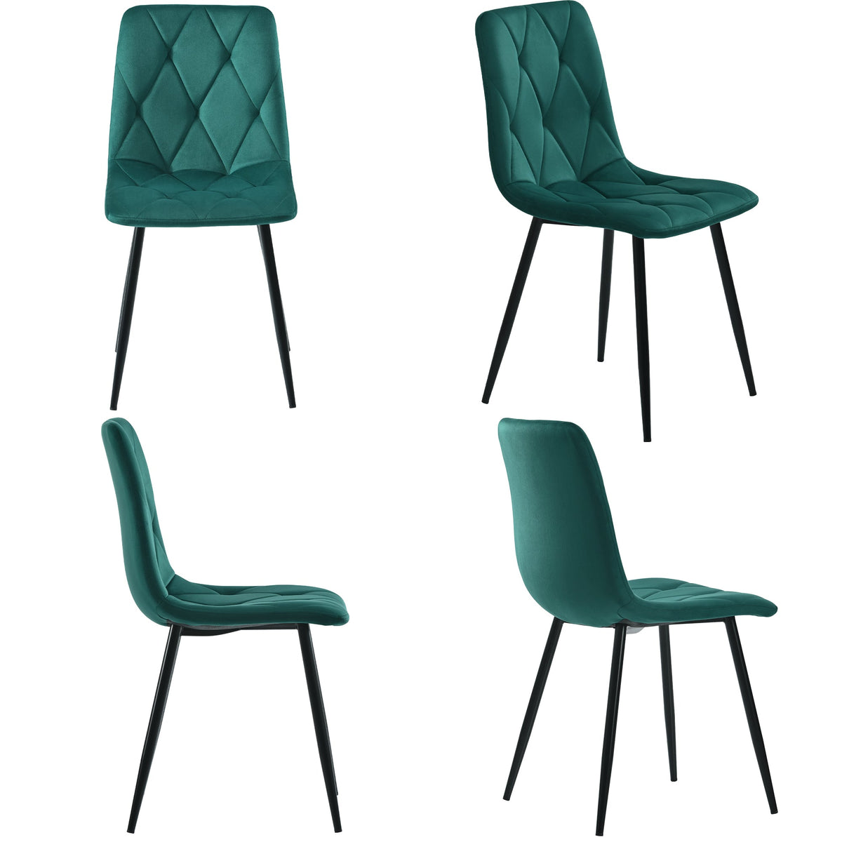 Dining Set 5-Piece 117x68cm Rectangular Table 4 Dark Green Twill Velvet Chairs Black