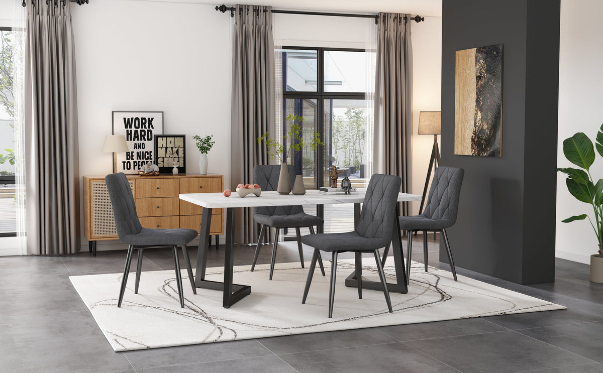 Dining Chairs Set of 4 Upholstered Designer with Backrest Twill Linen Metal Legs Dark Grey
