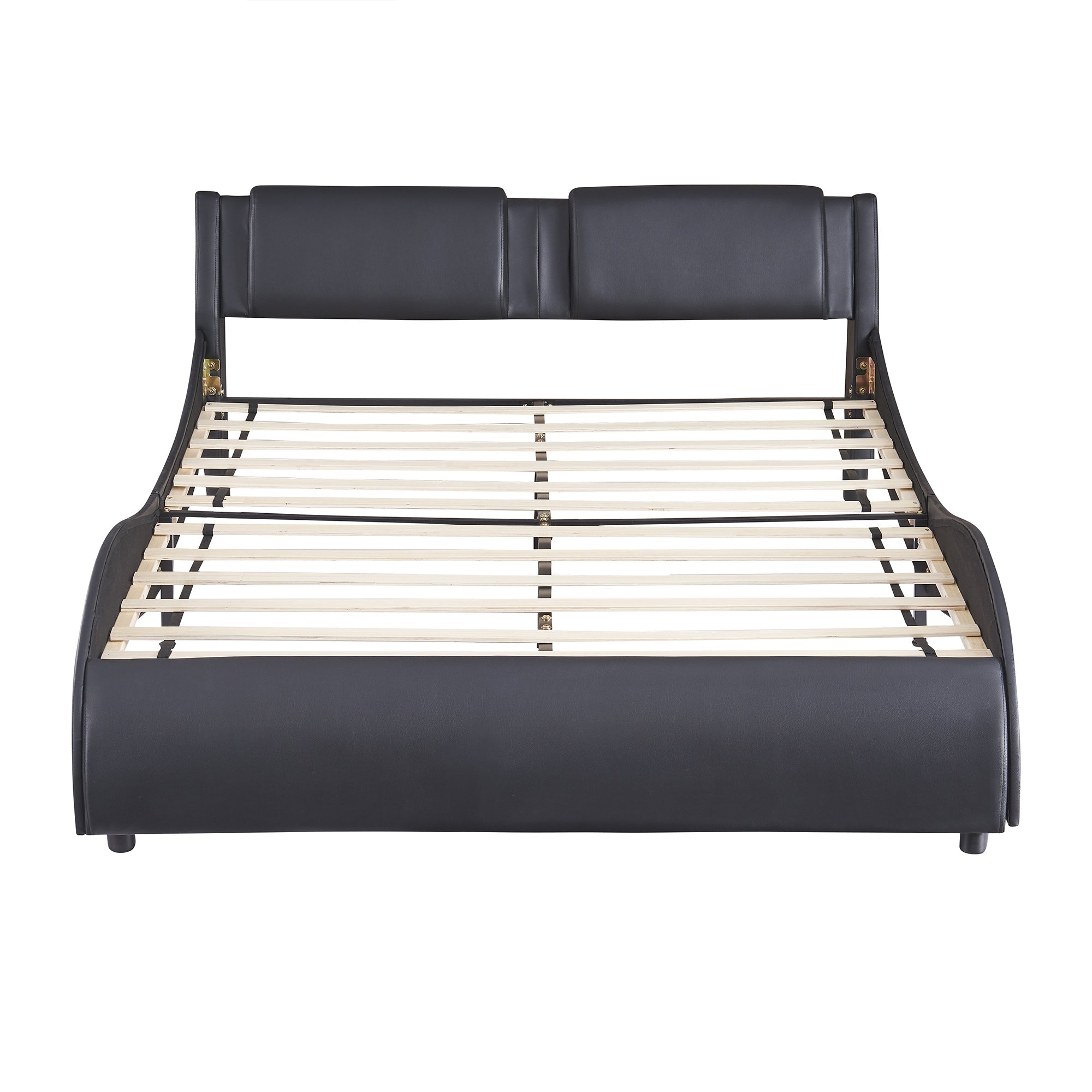 Upholstered Bed, 140x200cm, LED Light Faux Leather, Black