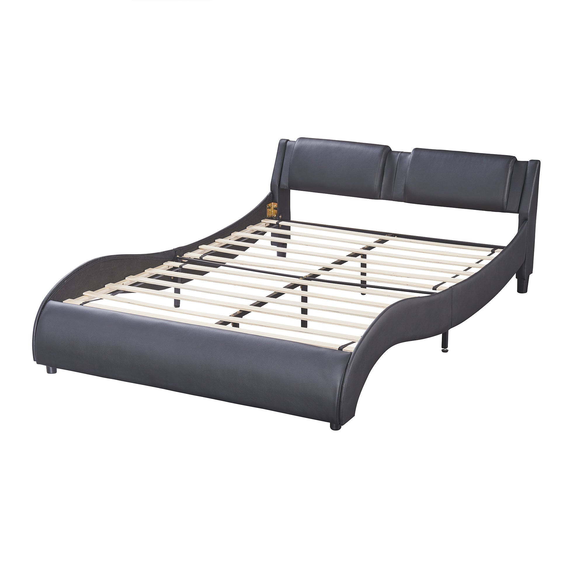 Upholstered Bed, 140x200cm, LED Light Faux Leather, Black