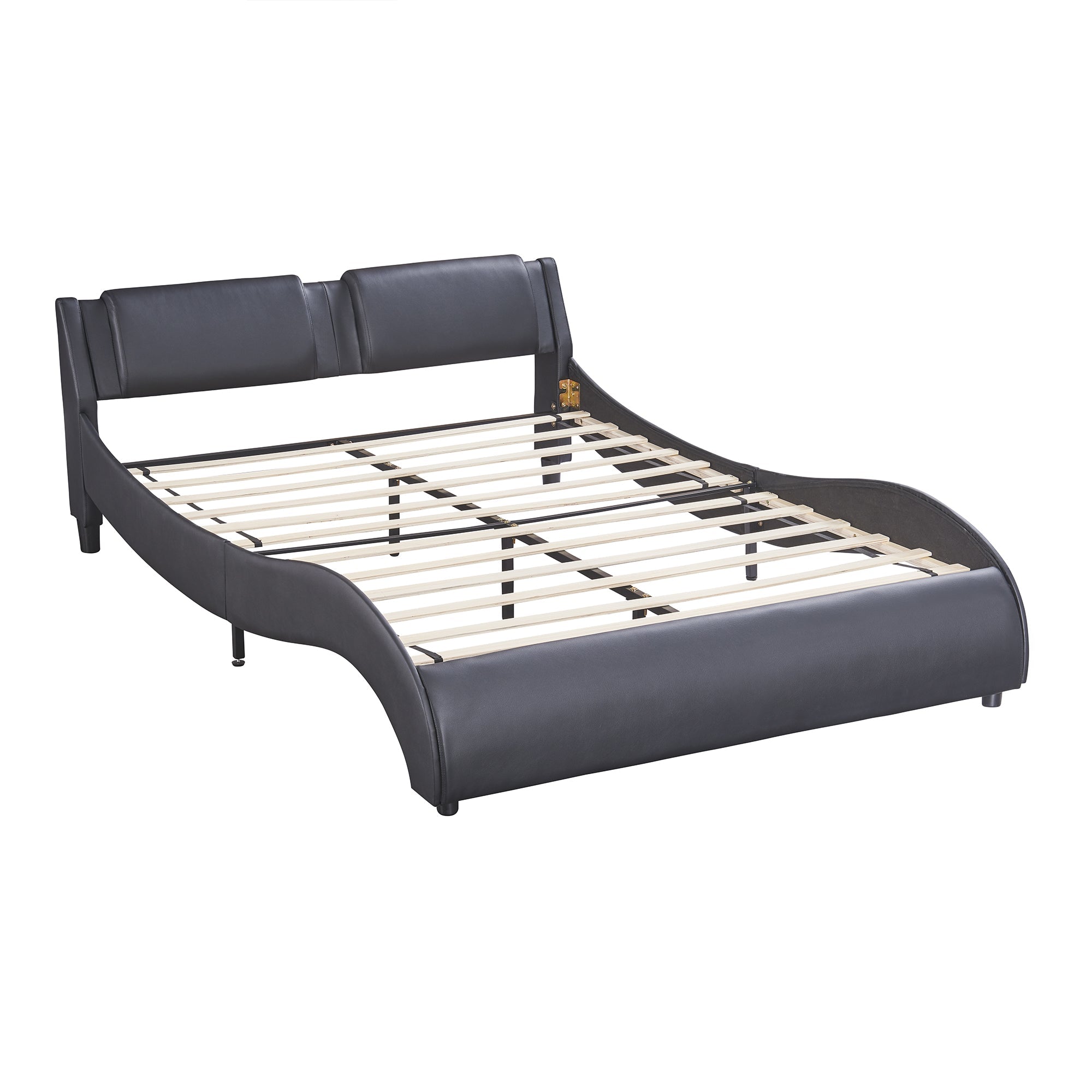 Upholstered Bed, 140x200cm, LED Light Faux Leather, Black