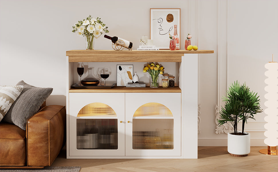 Modern Extendable Bar Table Rotatable Storage LED Bistro White