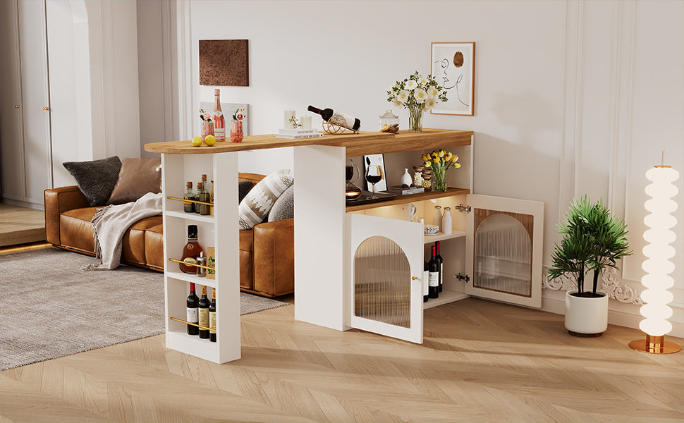 Modern Extendable Bar Table Rotatable Storage LED Bistro White