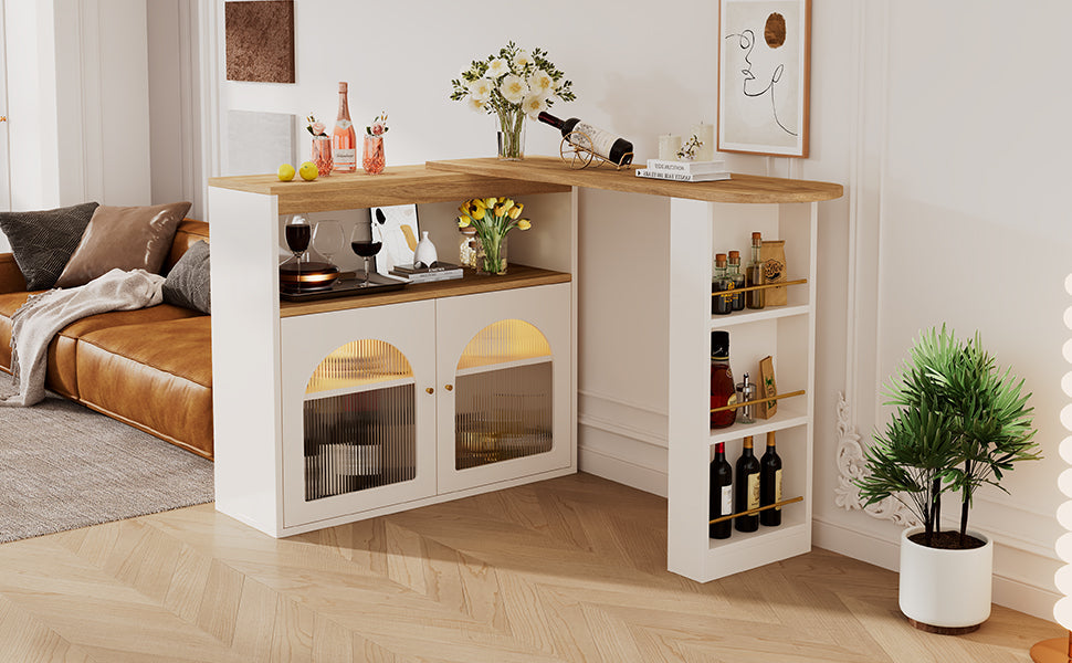Modern Extendable Bar Table Rotatable Storage LED Bistro White