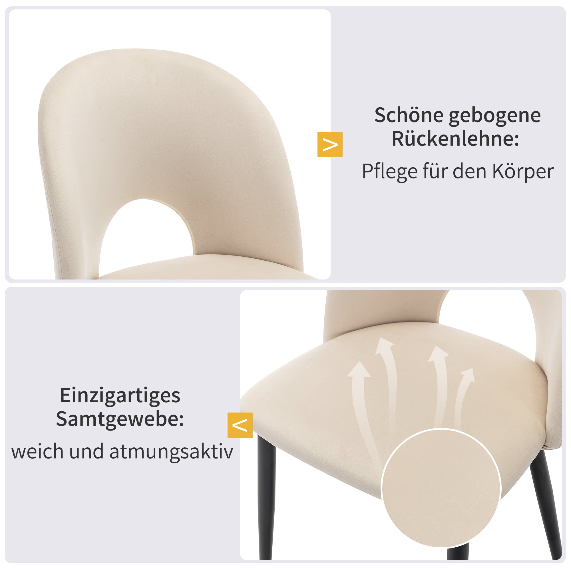 Dining Set, 140x80cm Table with 4 Chairs, Beige Velvet & White MDF