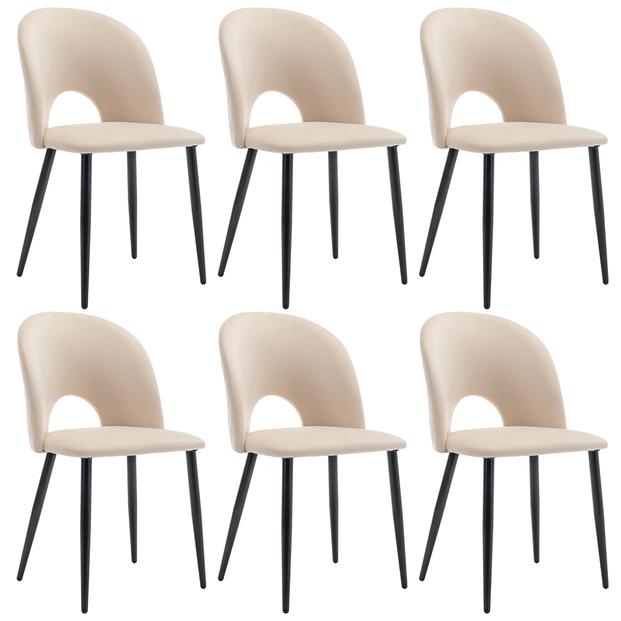 Cream Dining Room Chair (set of 6), Upholstered Backrest, Velvet Seat, Metal Frame, Beige