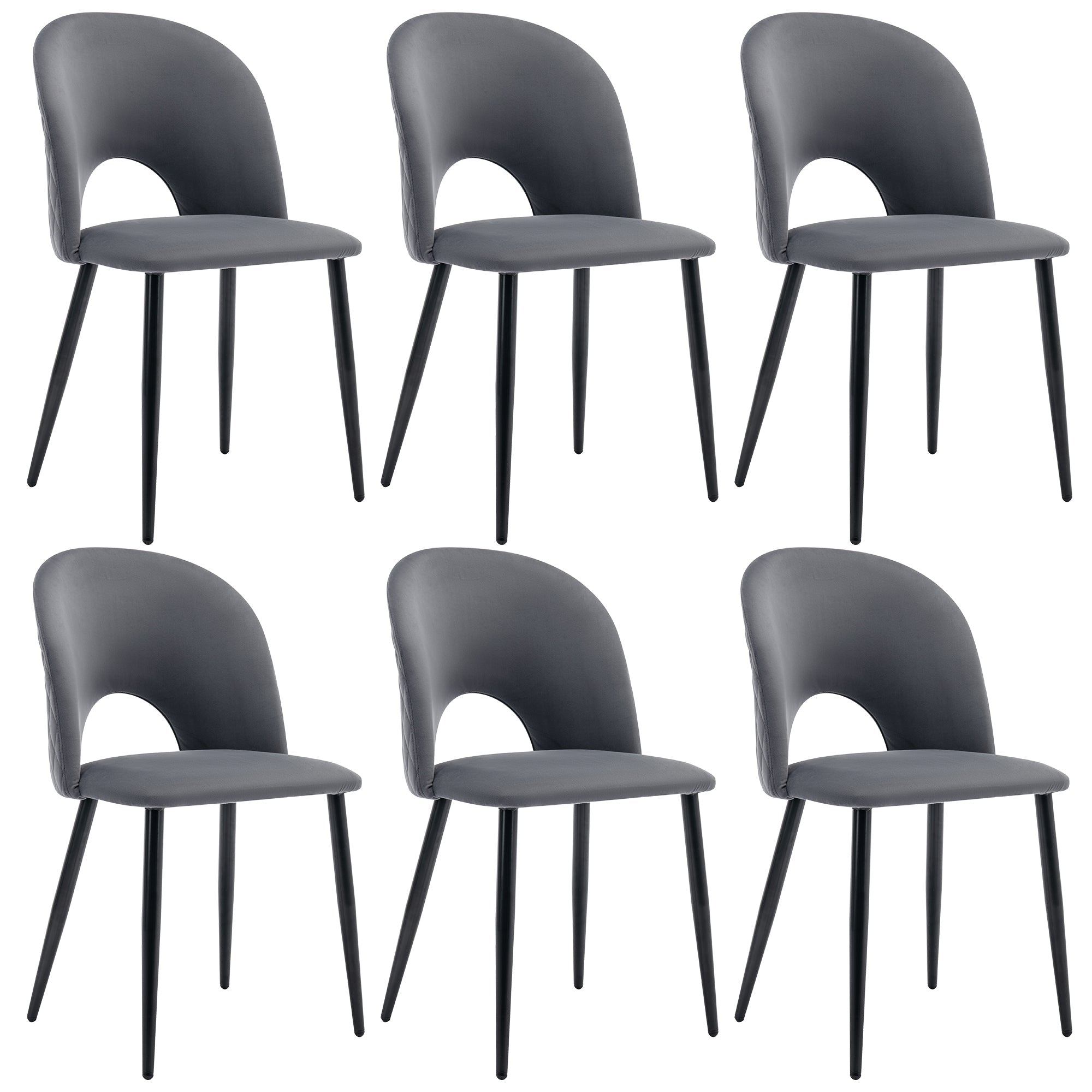 Dining Chair Set (6), Upholstered Velvet Seat, Metal Frame, Gray