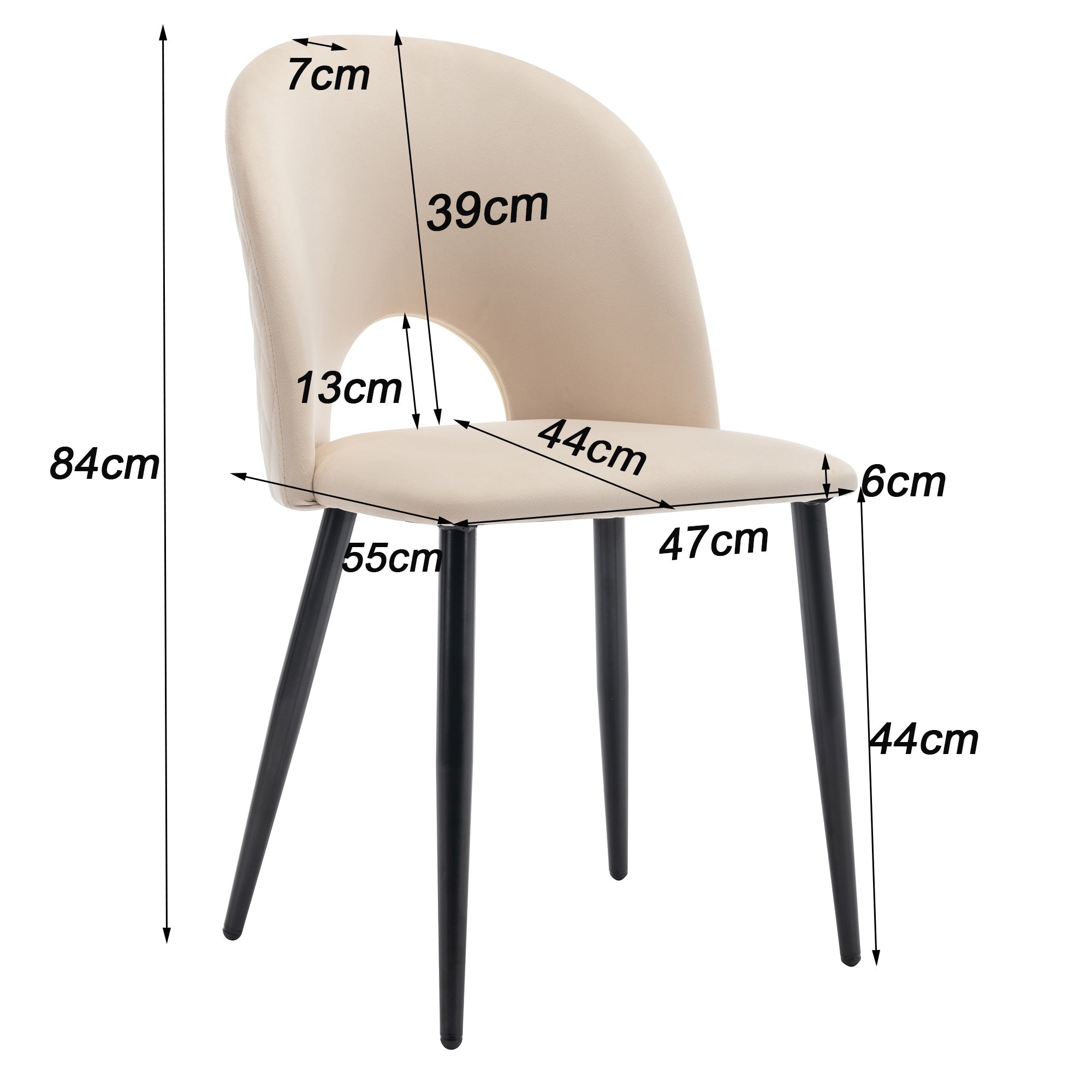 Dining Set, 140x80cm Table with 4 Chairs, Beige Velvet & White MDF