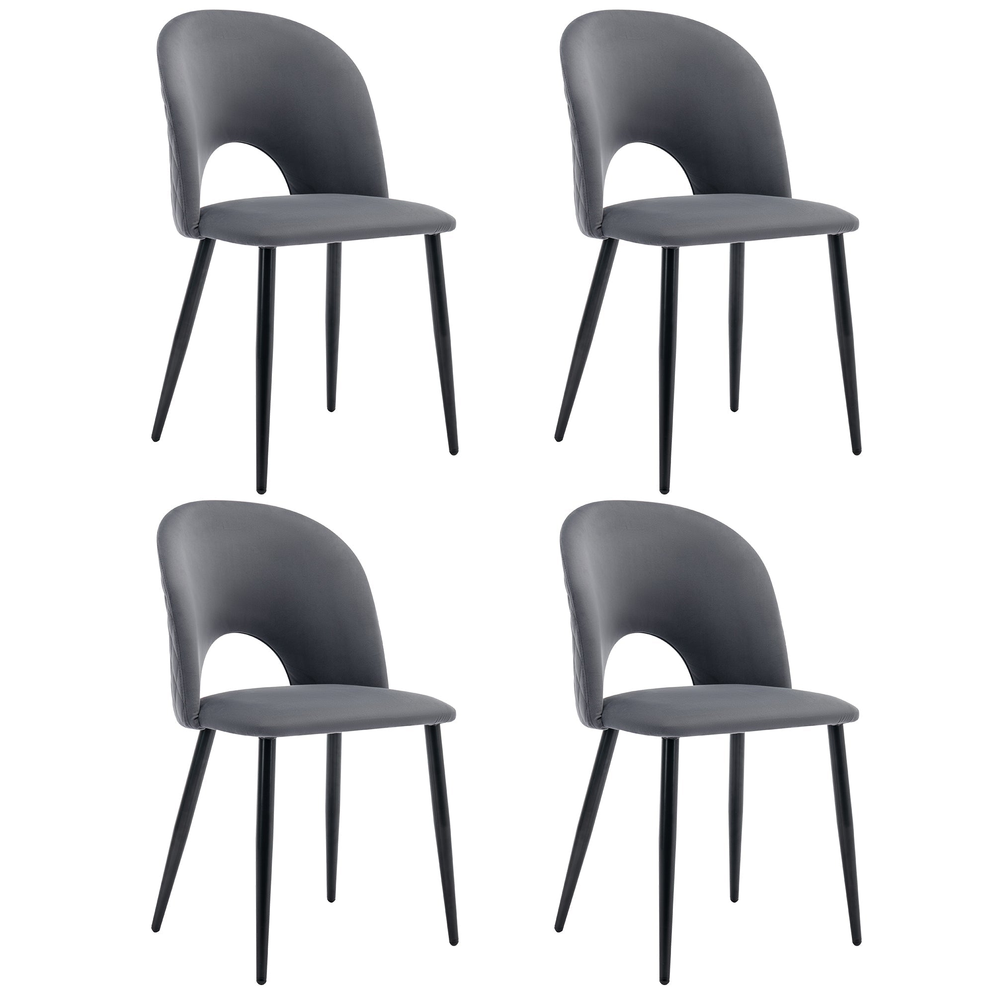 Dining Set, 140x80cm with 4 Chairs, Velvet, Gray/White/Black