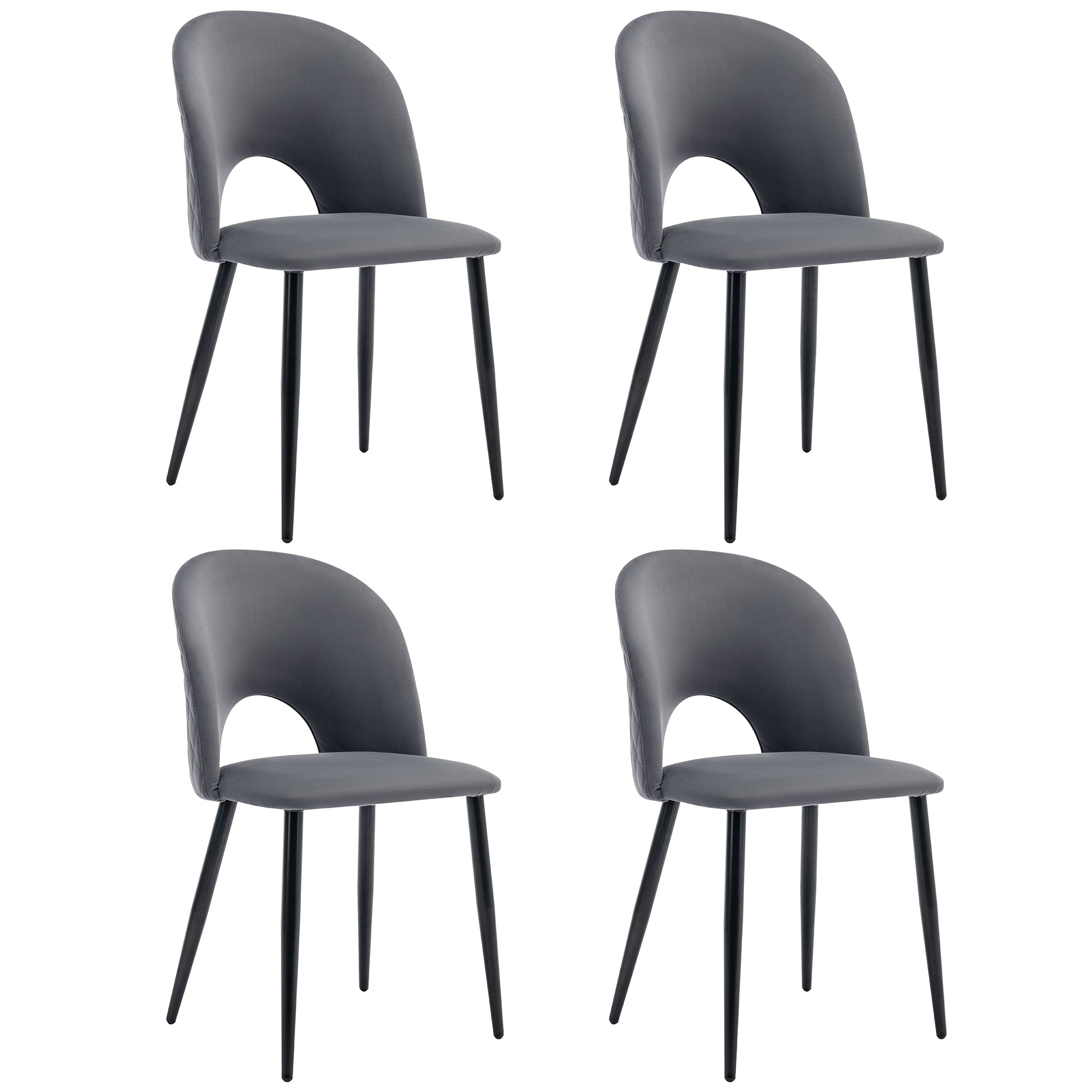 Dining Chair (4 Pcs), Upholstered Velvet Seat with Metal Frame, Gray