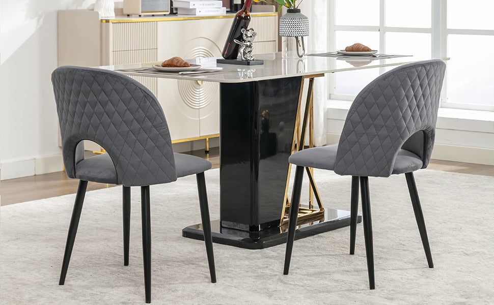 Dining Room Chair, Upholstered Design with Diamond Pattern, Gray Velvet