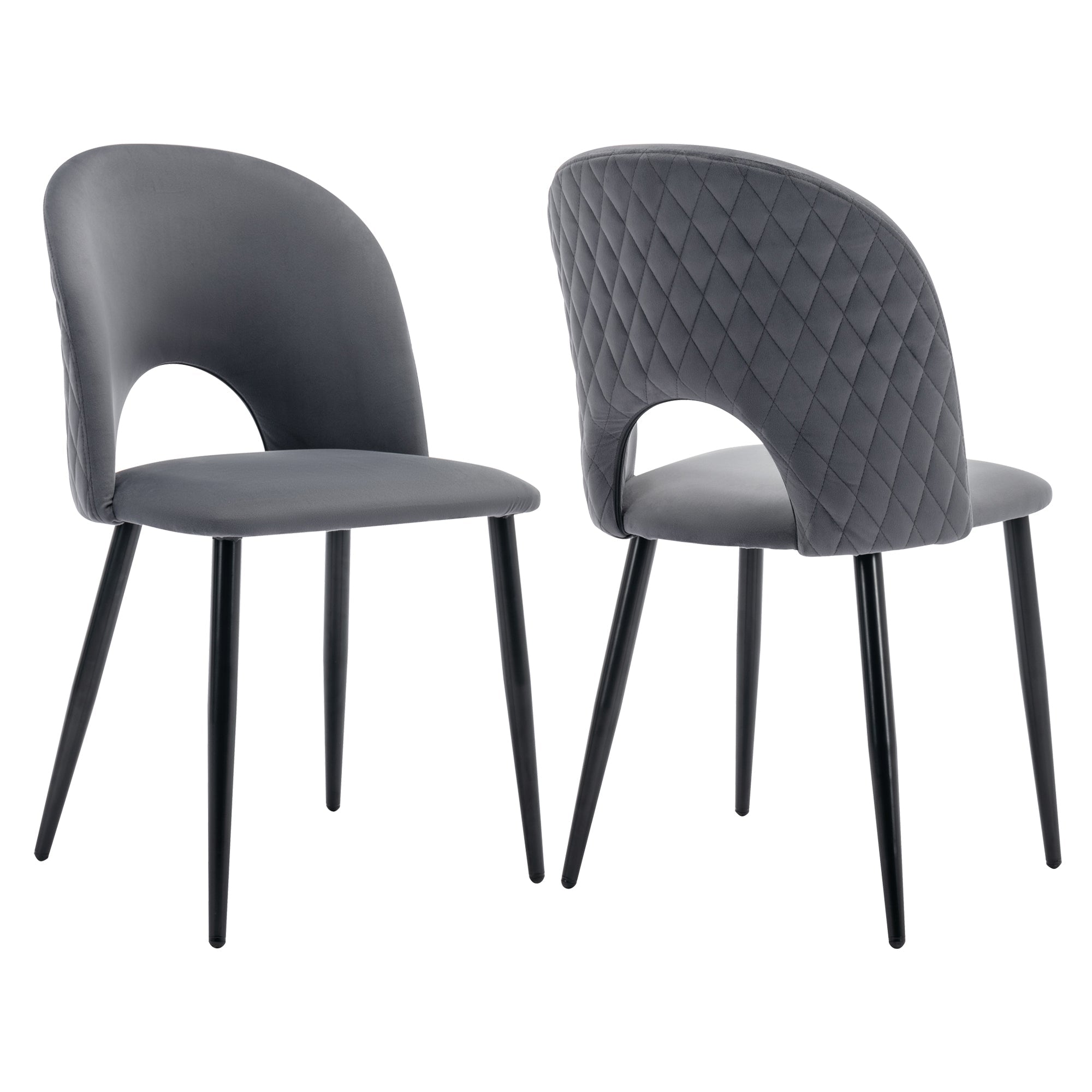 Dining Room Chair, Upholstered Design with Diamond Pattern, Gray Velvet
