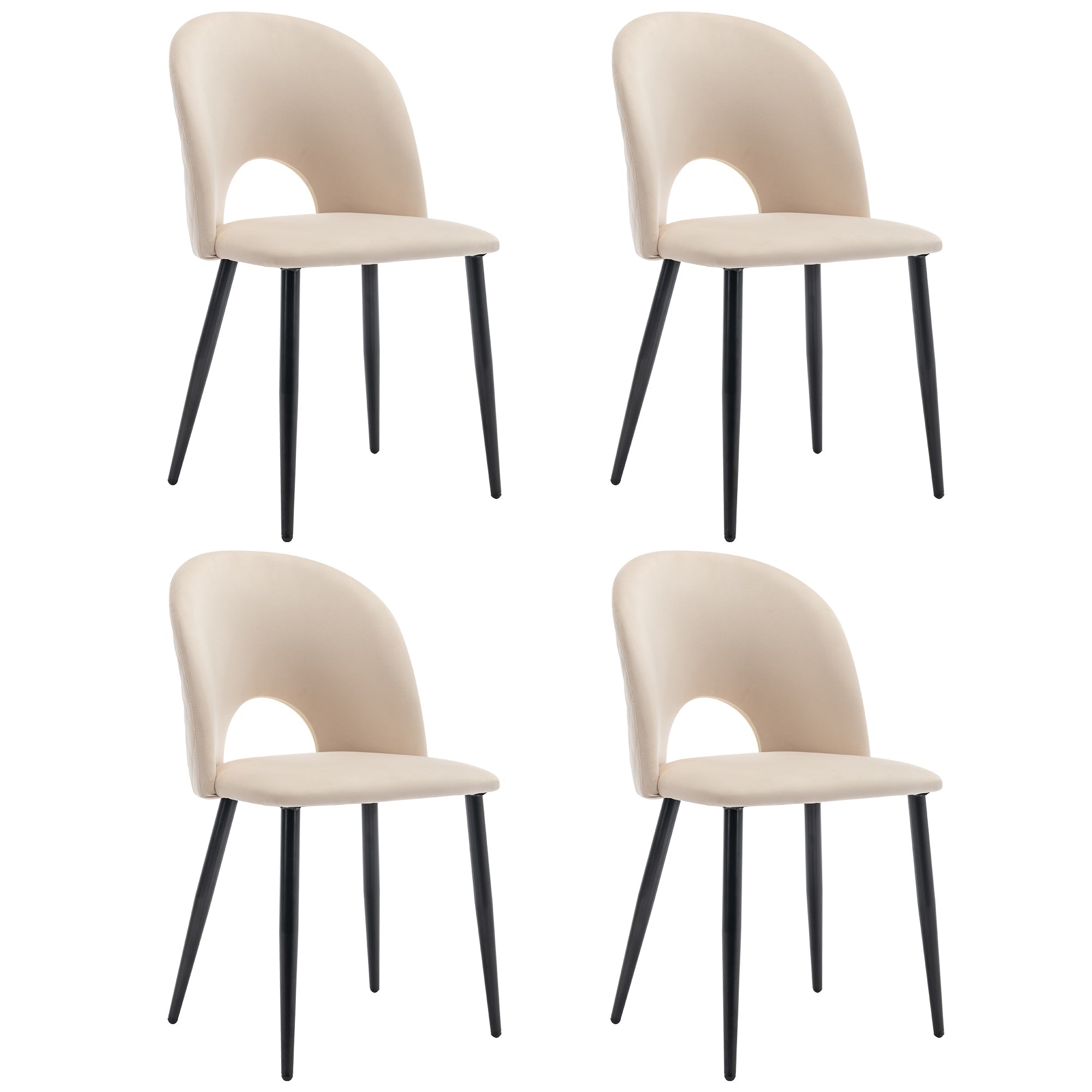 Dining Chair (4 Pieces), Upholstered with Velvet Seat, Metal Frame, Beige
