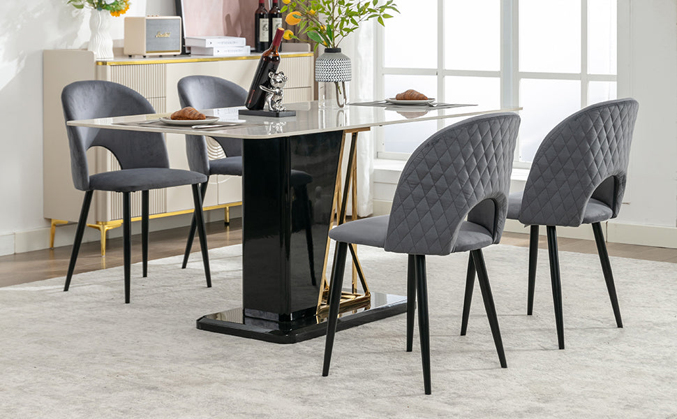 Dining Chair (4 Pcs), Upholstered Velvet Seat with Metal Frame, Gray