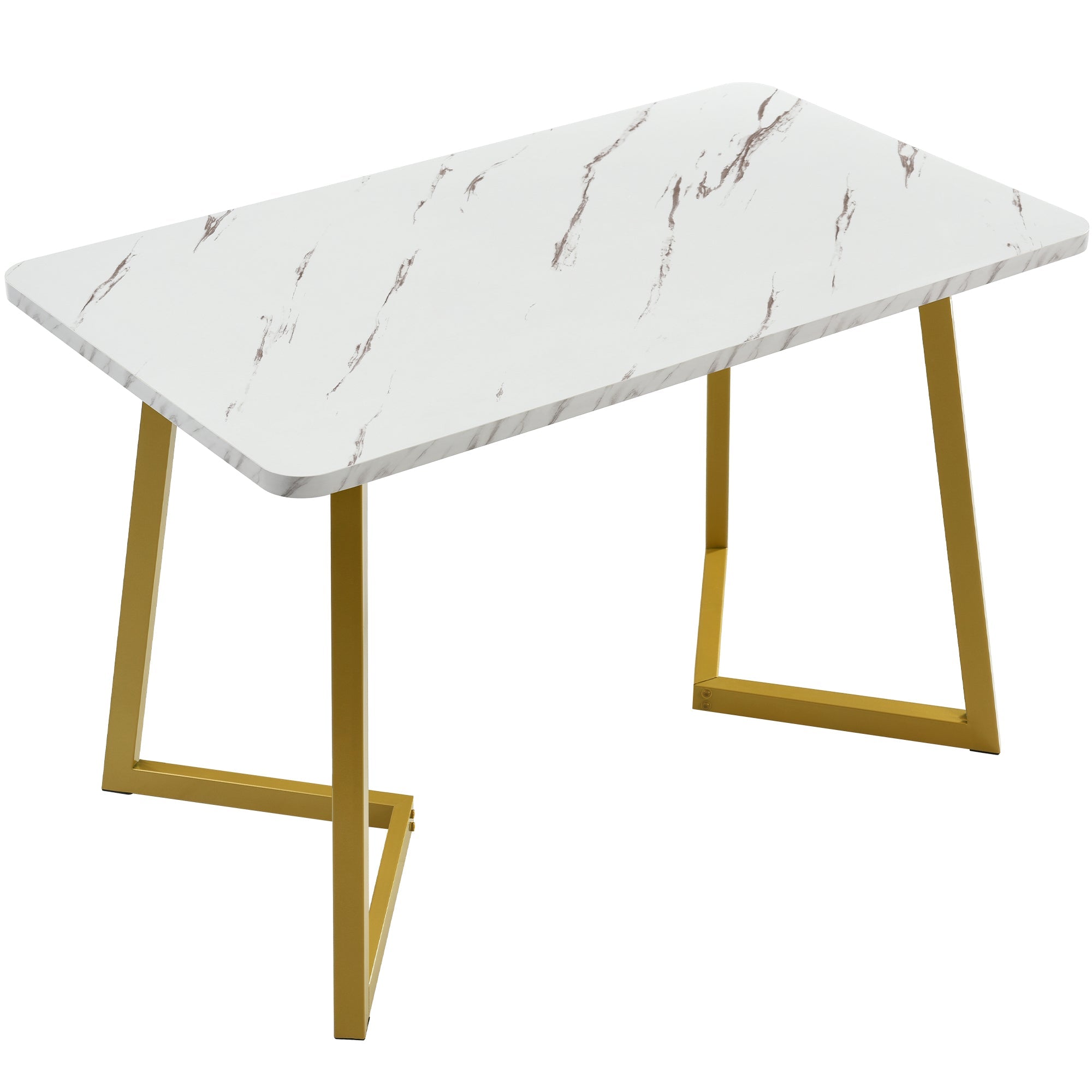 117x68cm Dining Table Rectangular Modern Marble Pattern Metal Frame White Gold/White