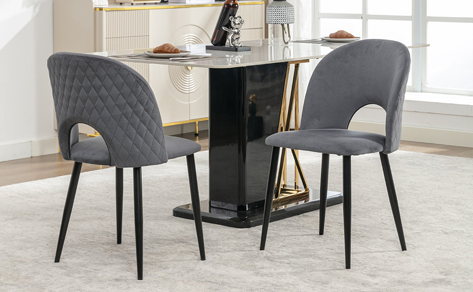 Dining Room Chair, Upholstered Design with Diamond Pattern, Gray Velvet