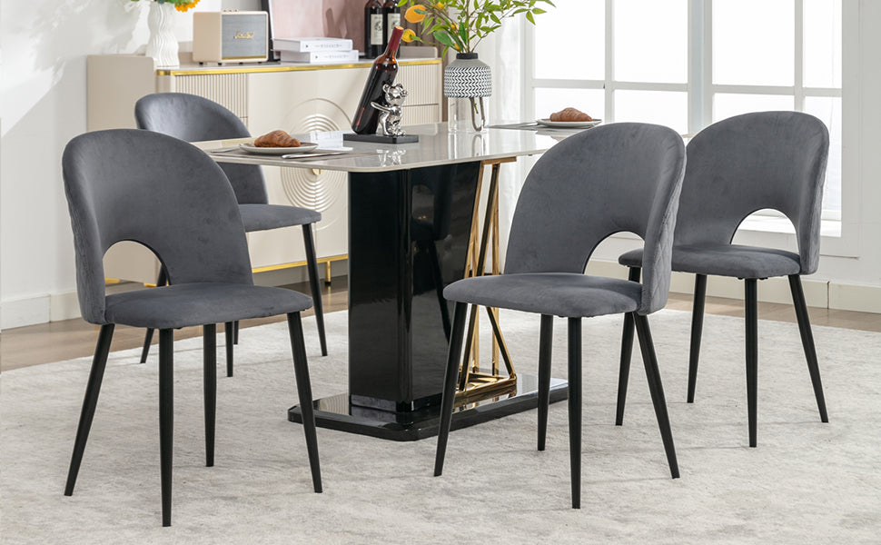 Dining Chair (4 Pcs), Upholstered Velvet Seat with Metal Frame, Gray