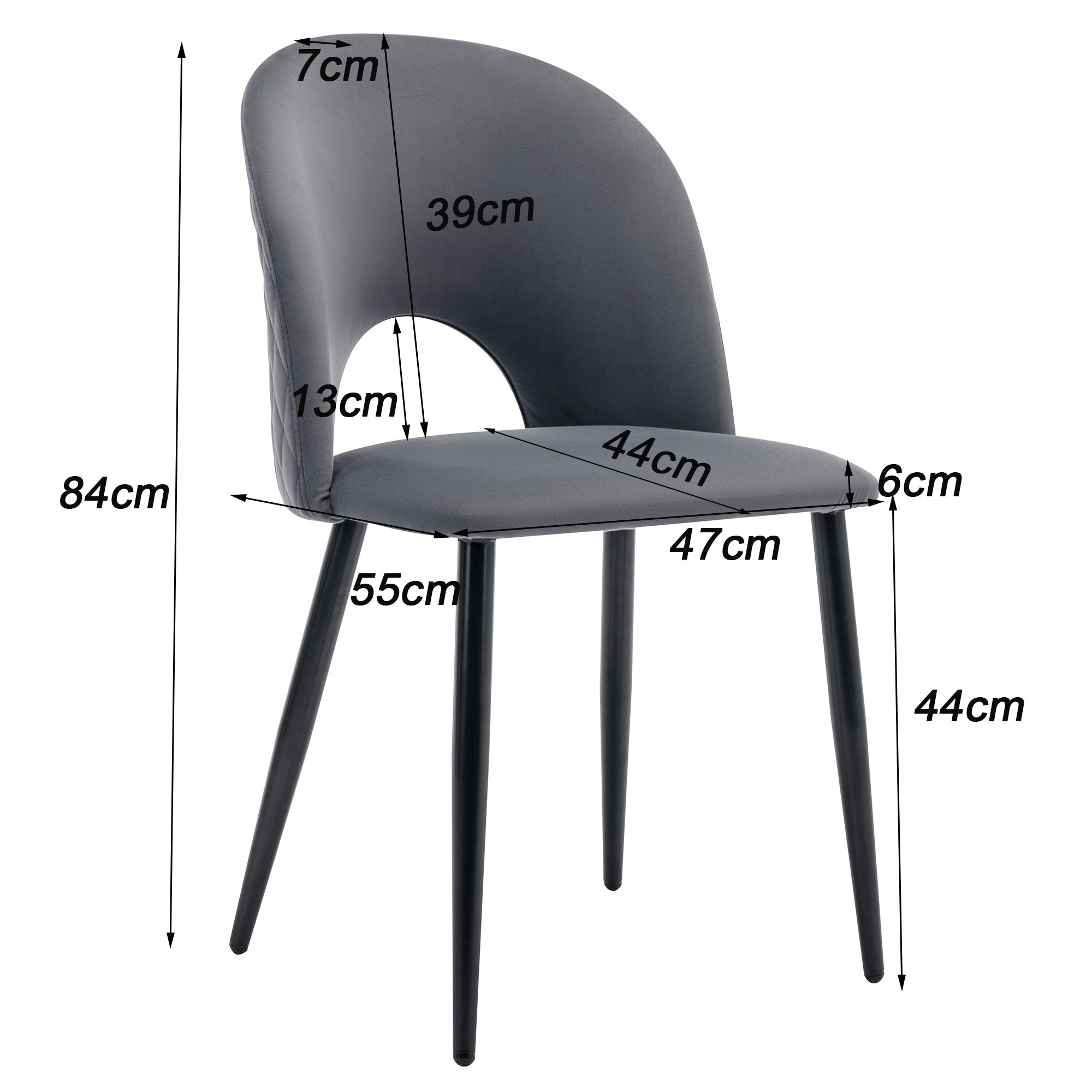 Dining Chair (4 Pcs), Upholstered Velvet Seat with Metal Frame, Gray