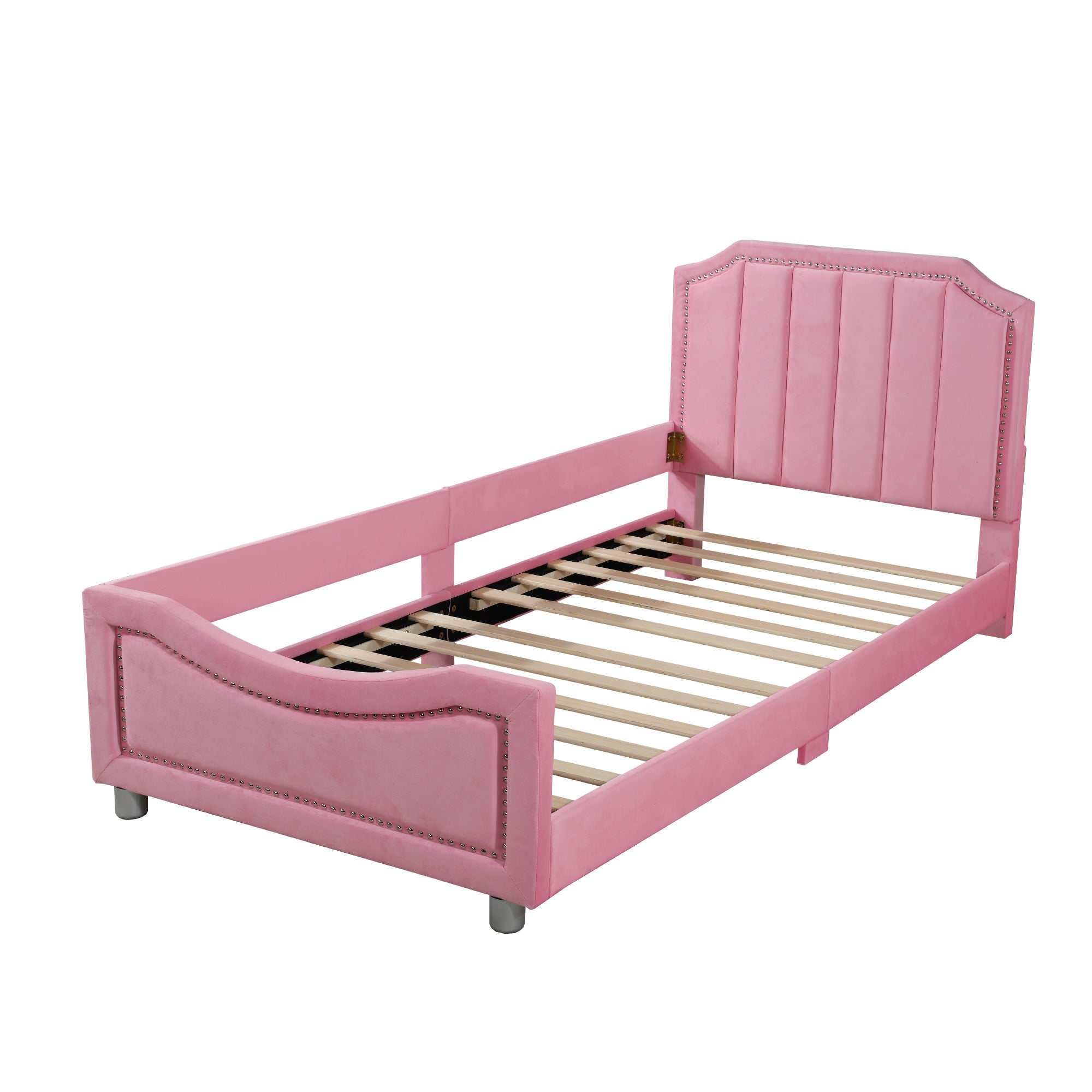 Children's Bed Upholstered Sofa Bed 90*200cm, Flannel, Pink