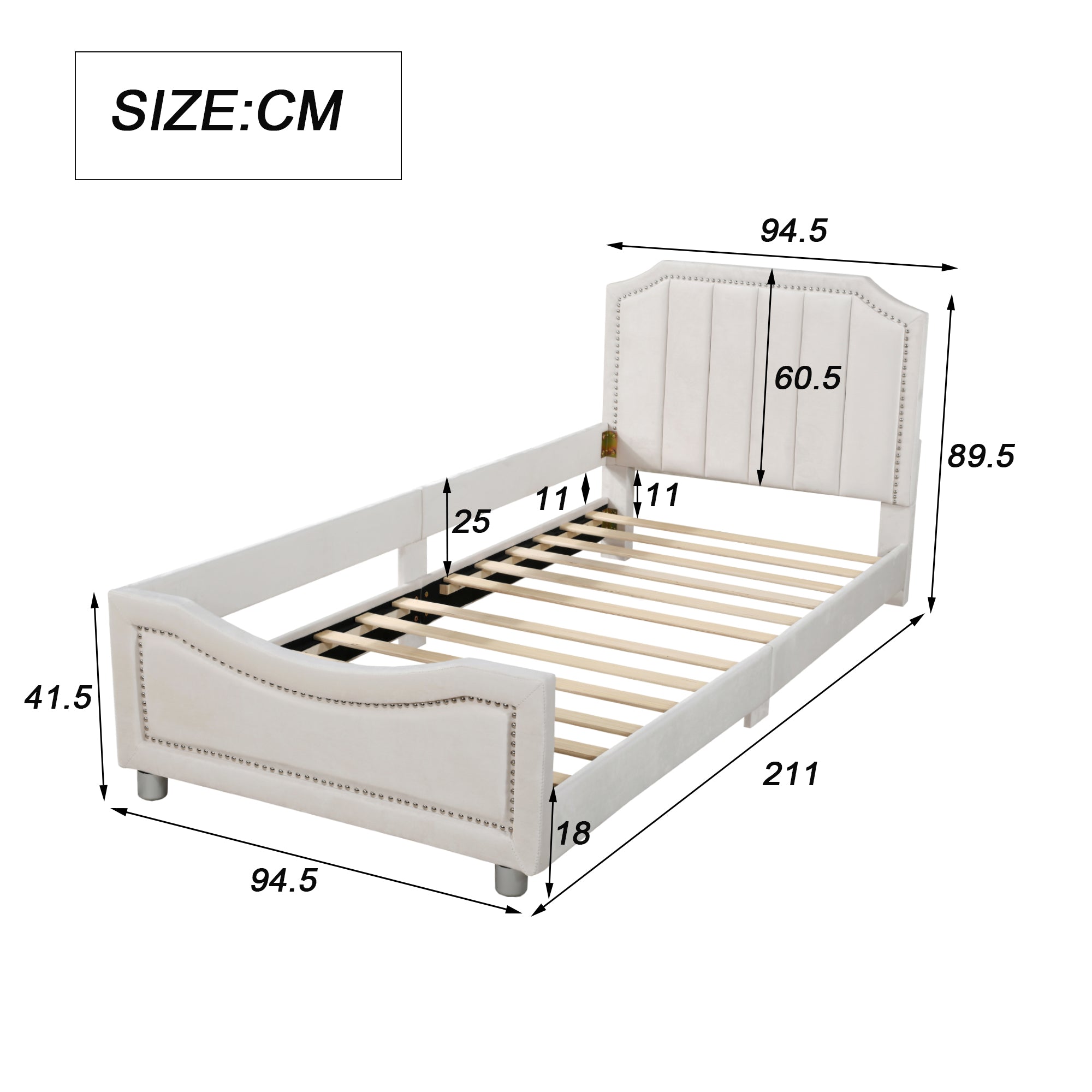 Children’s Upholstered Sofa Bed with Flannel Finish – 90x200cm Beige