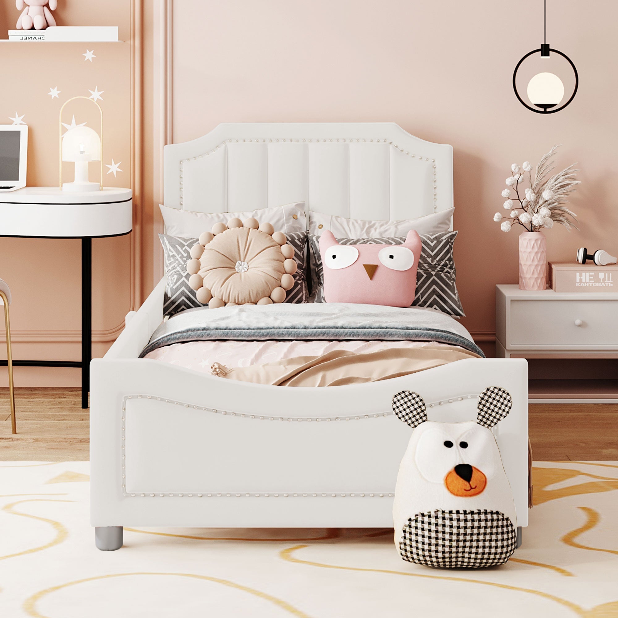 Children’s Upholstered Sofa Bed with Flannel Finish – 90x200cm Beige