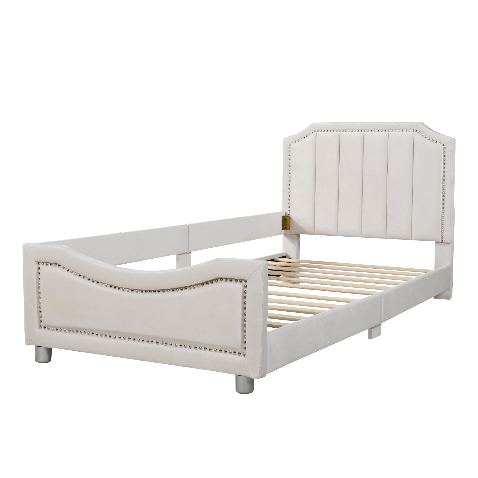 Children’s Upholstered Sofa Bed with Flannel Finish – 90x200cm Beige