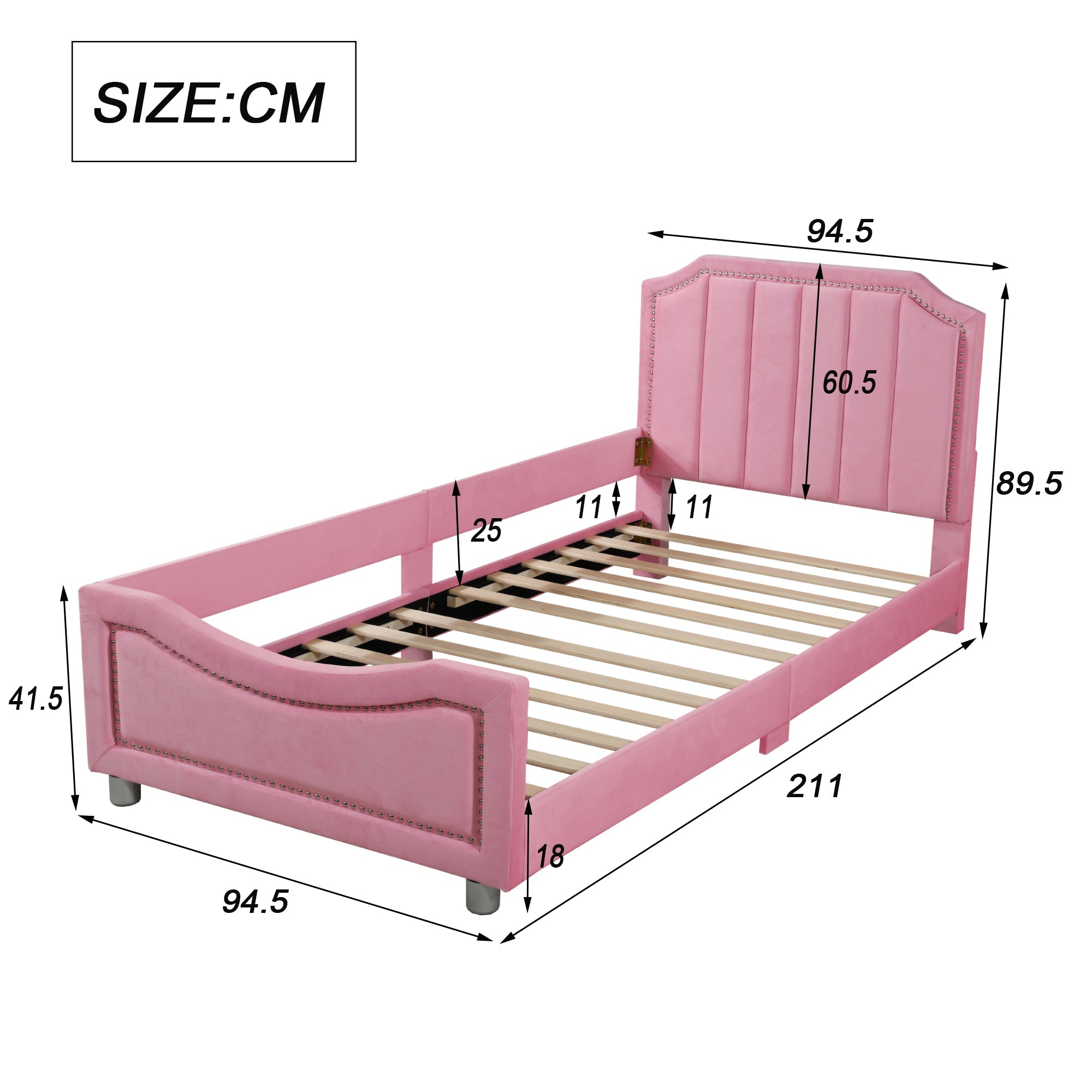Children's Bed Upholstered Sofa Bed 90*200cm, Flannel, Pink
