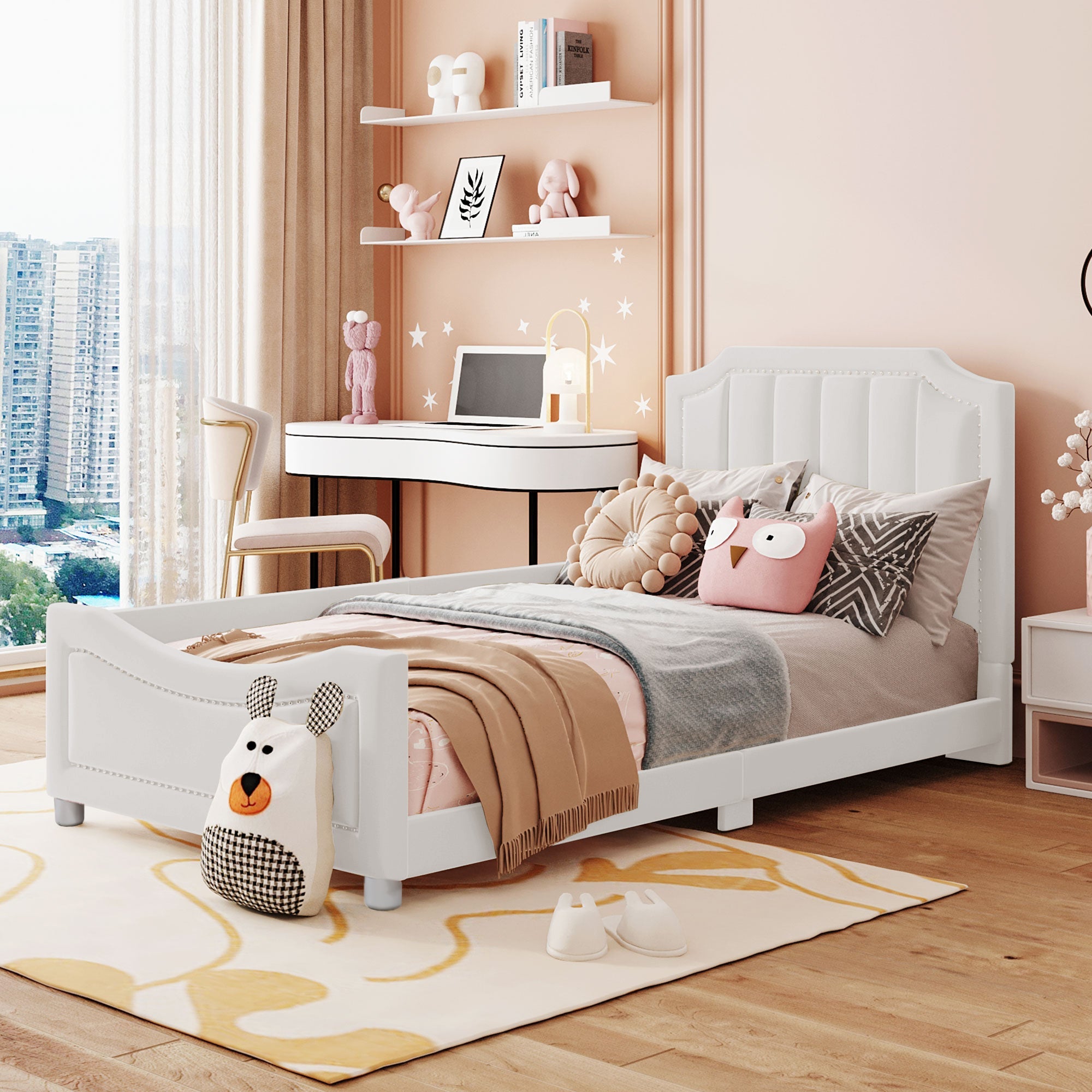 Children’s Upholstered Sofa Bed with Flannel Finish – 90x200cm Beige
