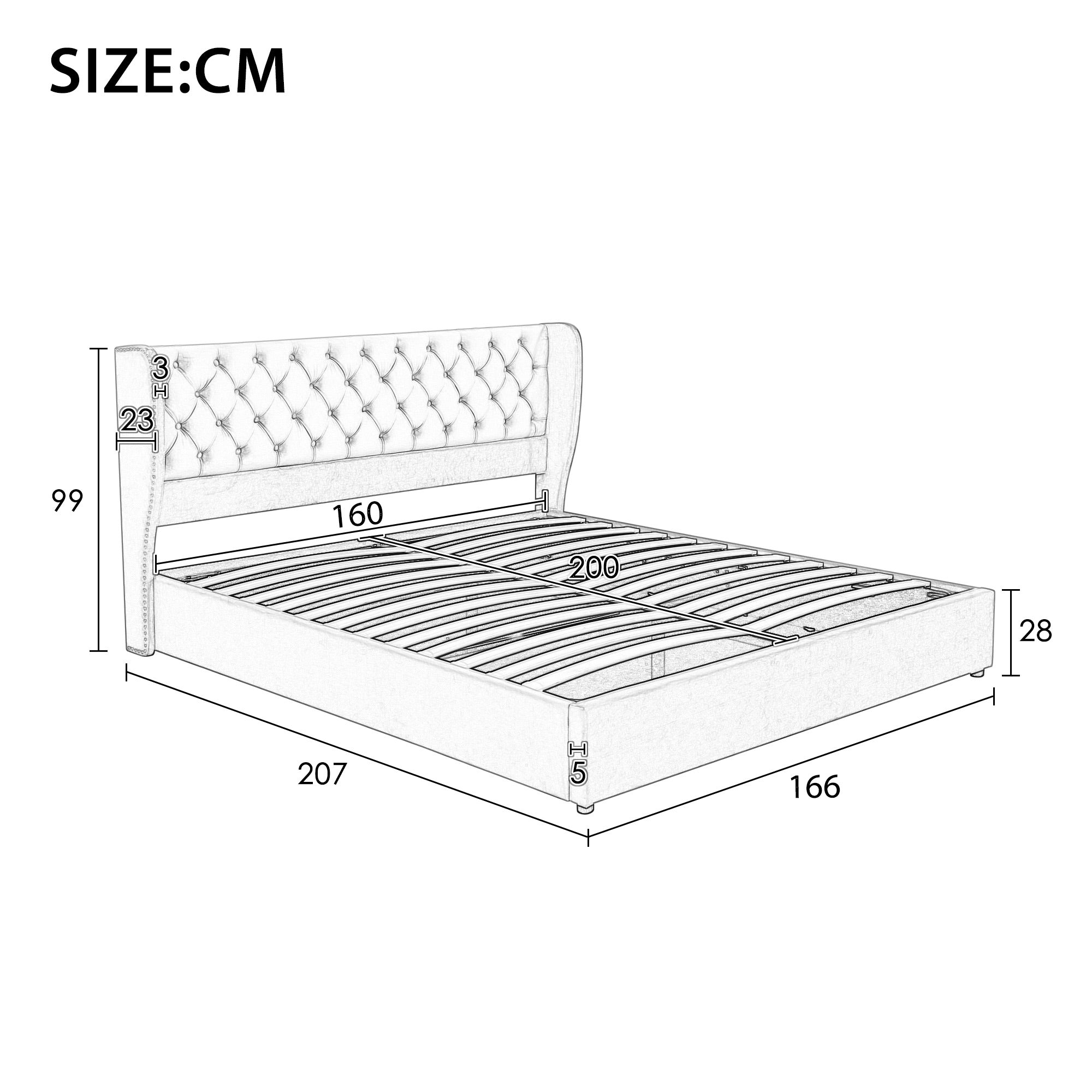 Upholstered Double Bed 160x200cm Hydraulic Storage Ear Shape - Velvet Beige