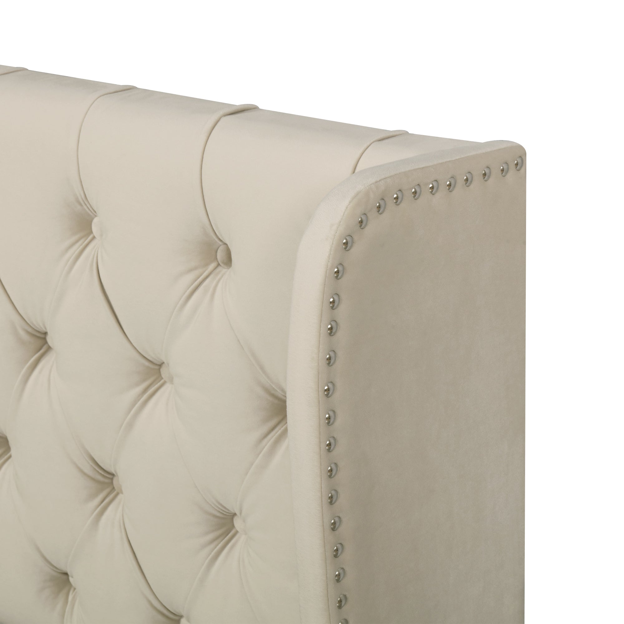 Upholstered Double Bed 160x200cm Hydraulic Storage Ear Shape - Velvet Beige