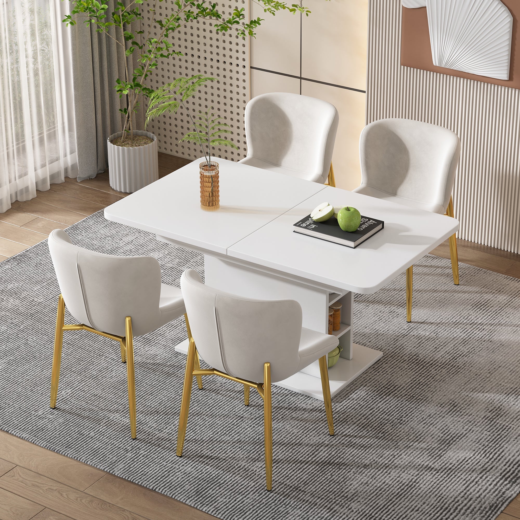 Velvet Dining Chair Set of 6 Deluxe Armchair Lounge Chair Metal Legs Beige