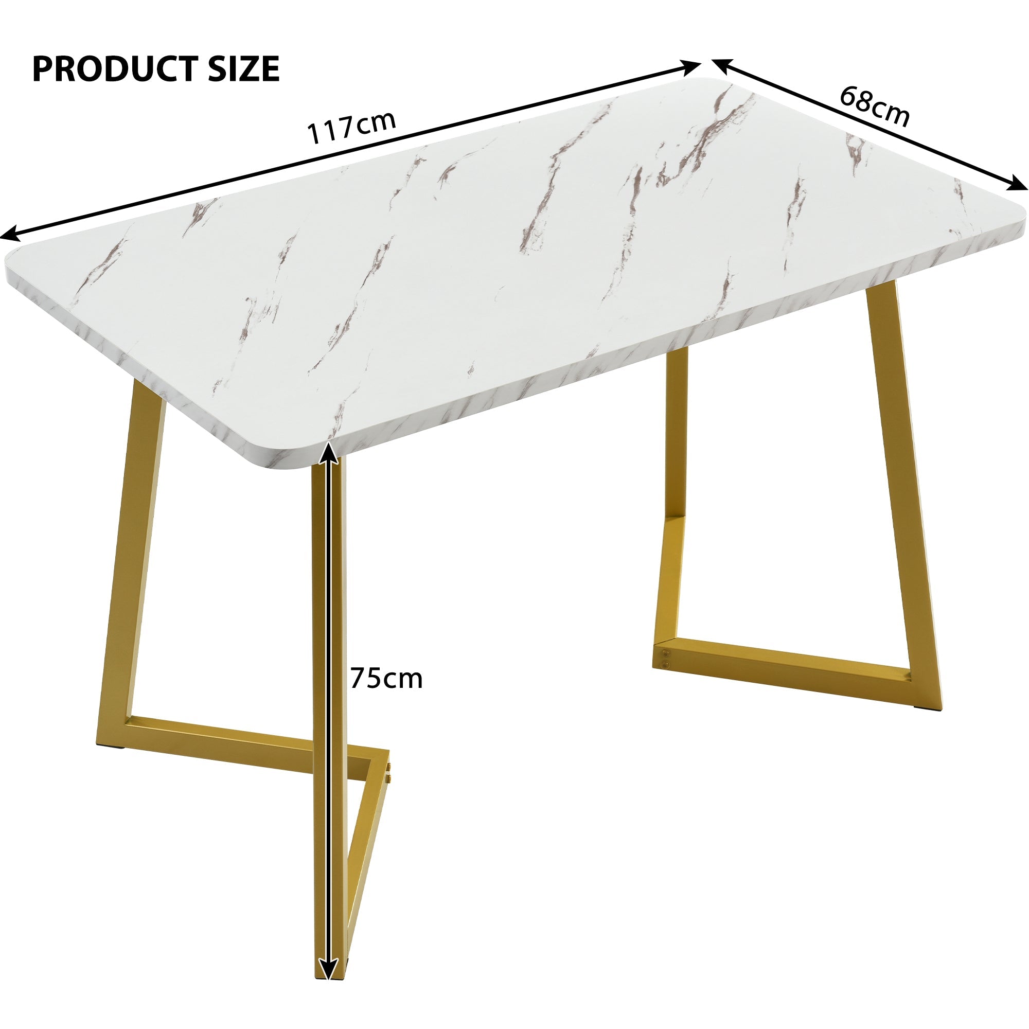 Dining Set, 117x68cm Table with 4 Chairs, Gray Velvet, Golden Legs