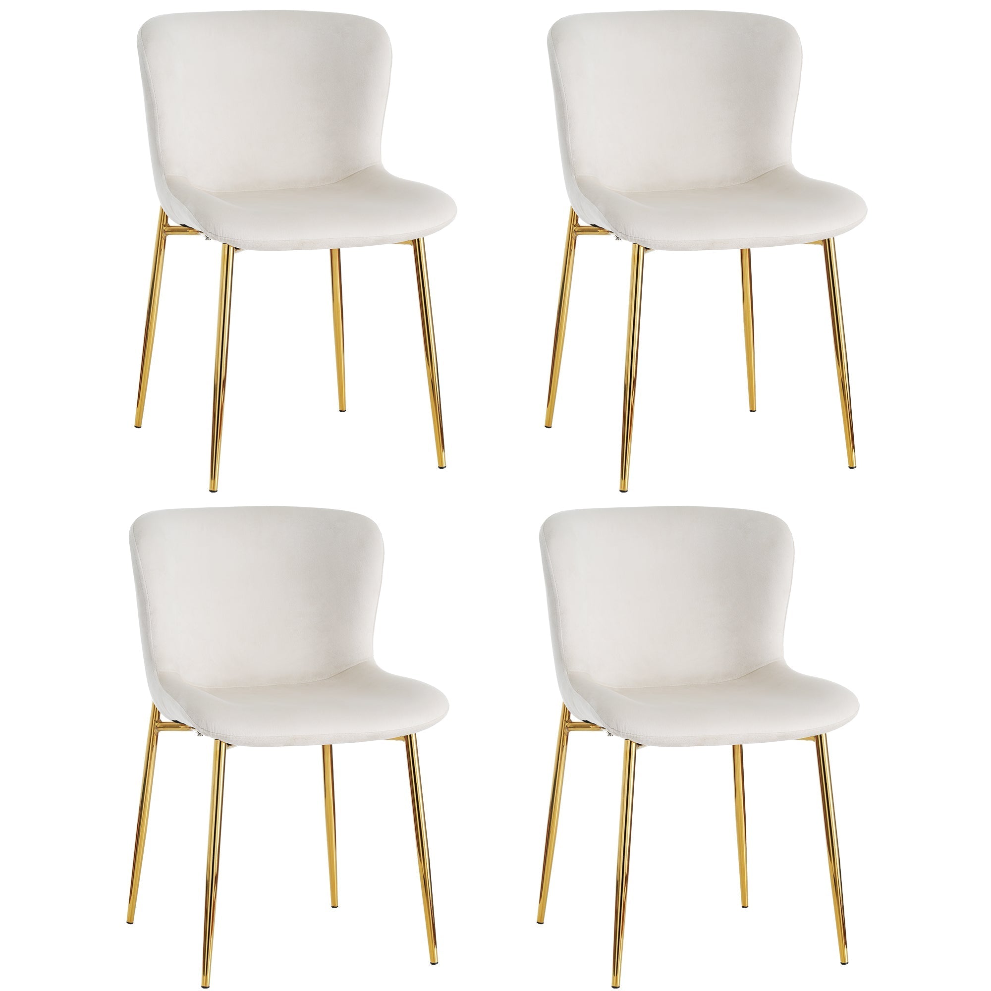 Velvet Dining Chair Set of 4 with Metal Legs, Beige