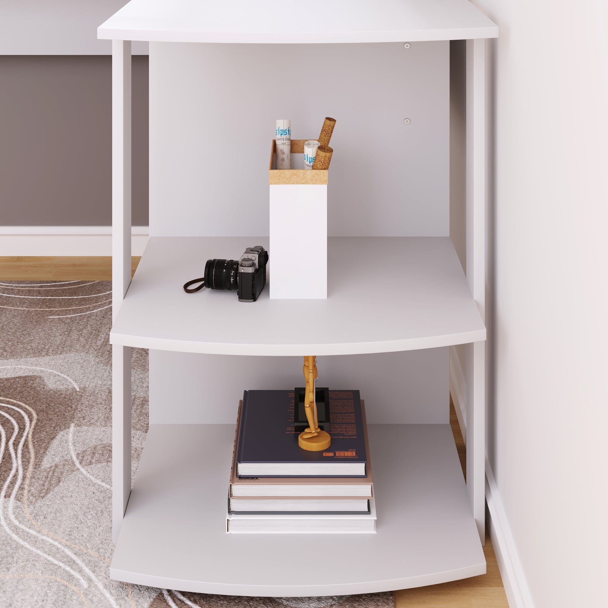 Corner Desk 140cm L-shaped with 2 Shelves, White